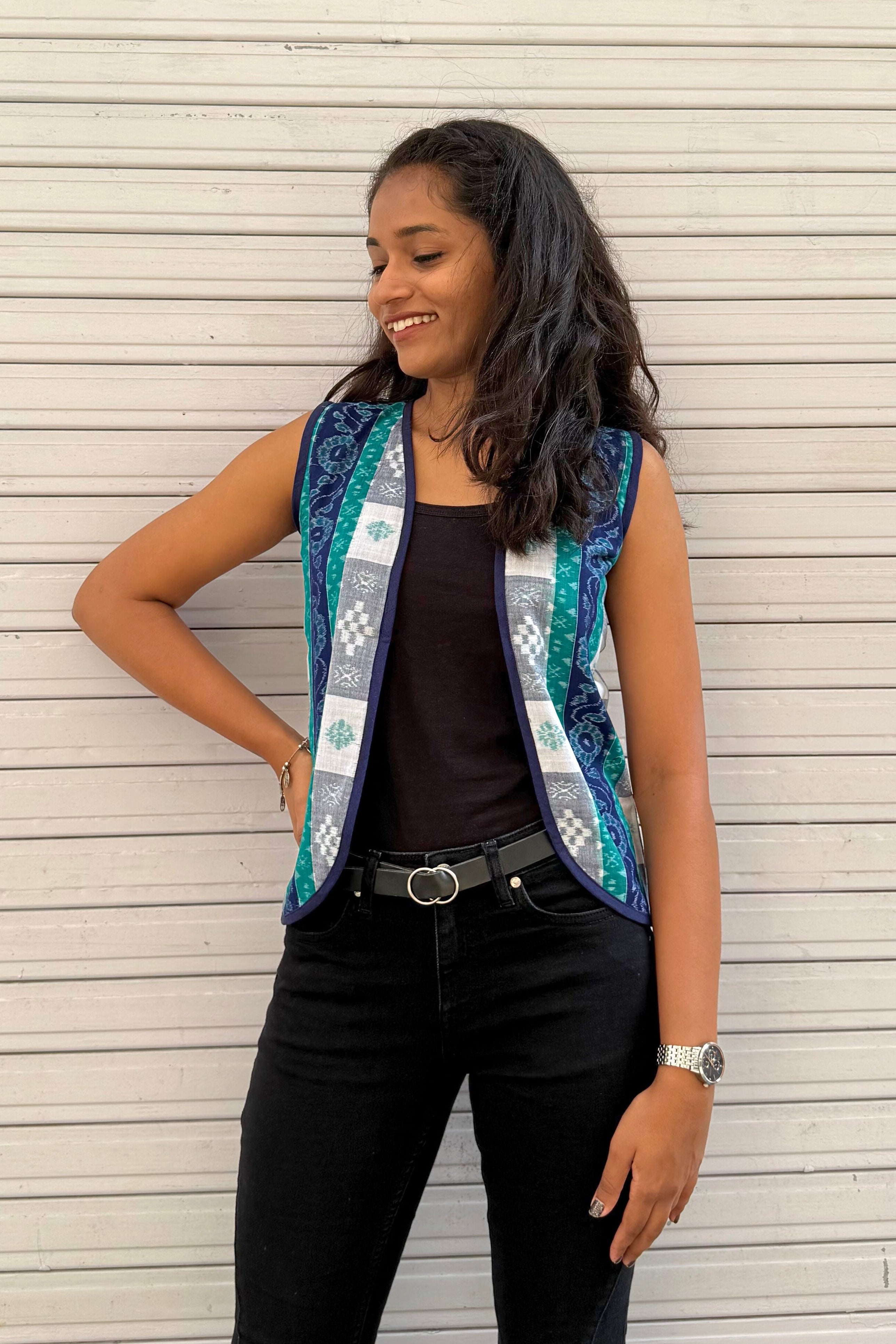 Meira Double Ikkat Handloom Cotton Shrug