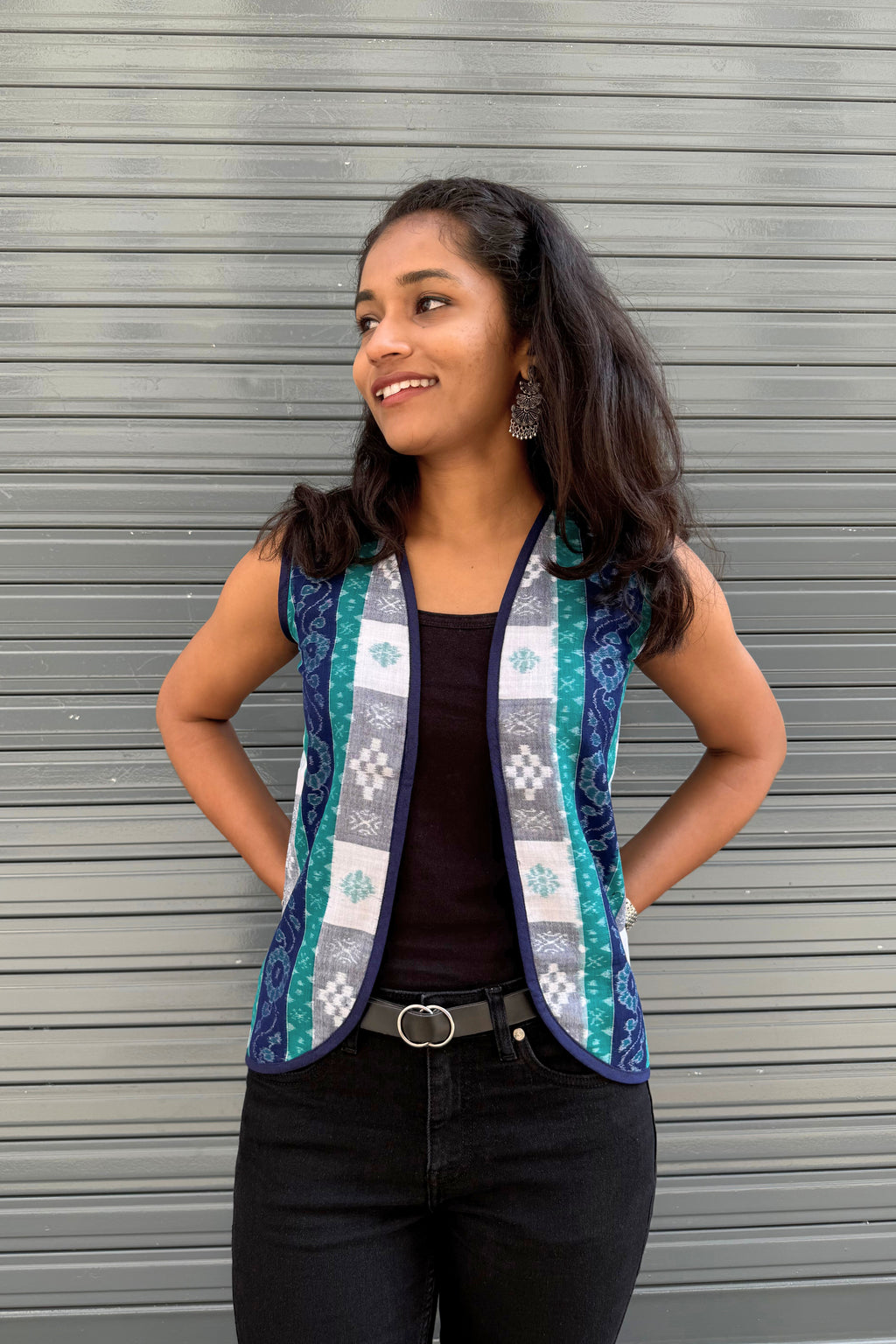 Meira Double Ikkat Handloom Cotton Shrug