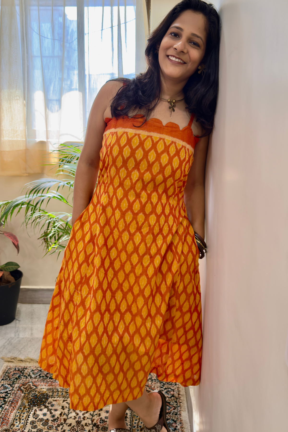 Peeli Dhoop Sambalpuri Handloom Scallops Dress