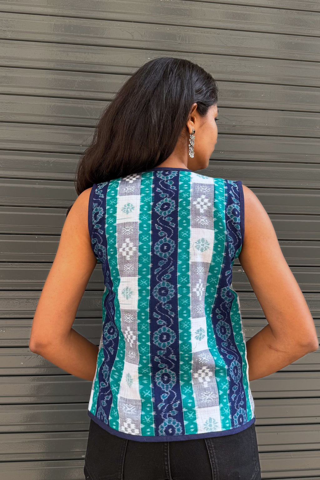 Meira Double Ikkat Handloom Cotton Shrug