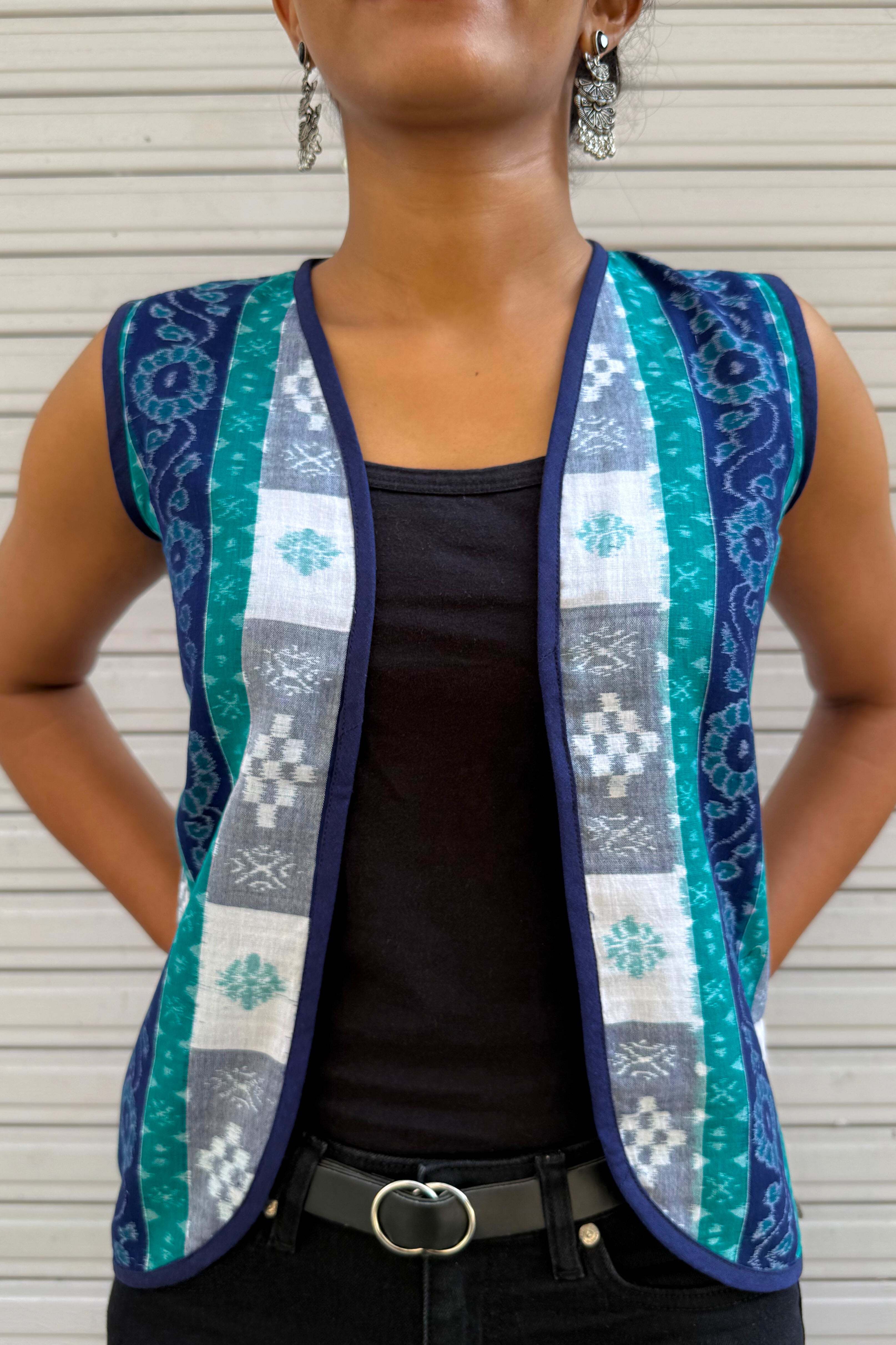 Meira Double Ikkat Handloom Cotton Shrug