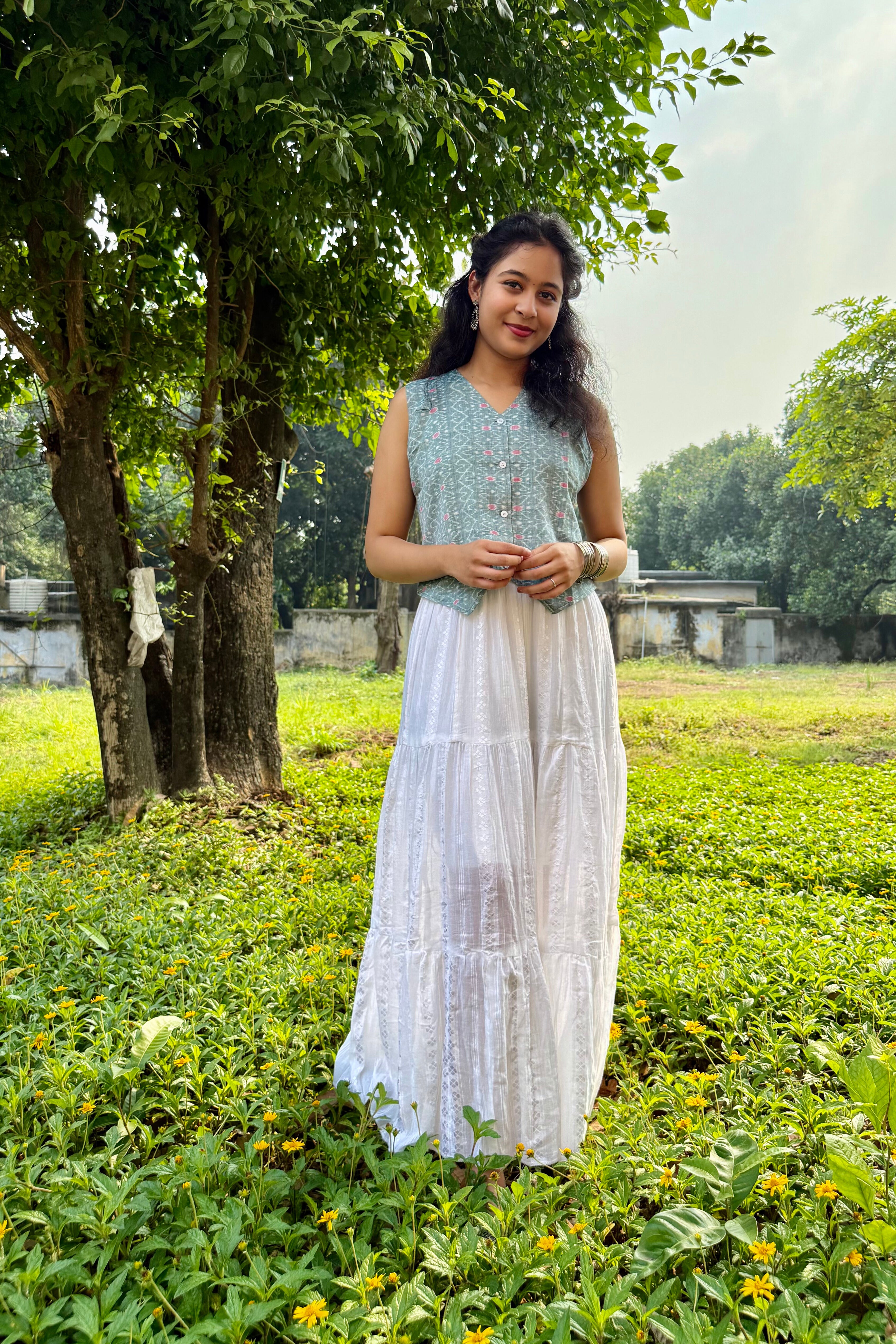 Ziya Pastel Green Double Ikkat Handloom Vest top