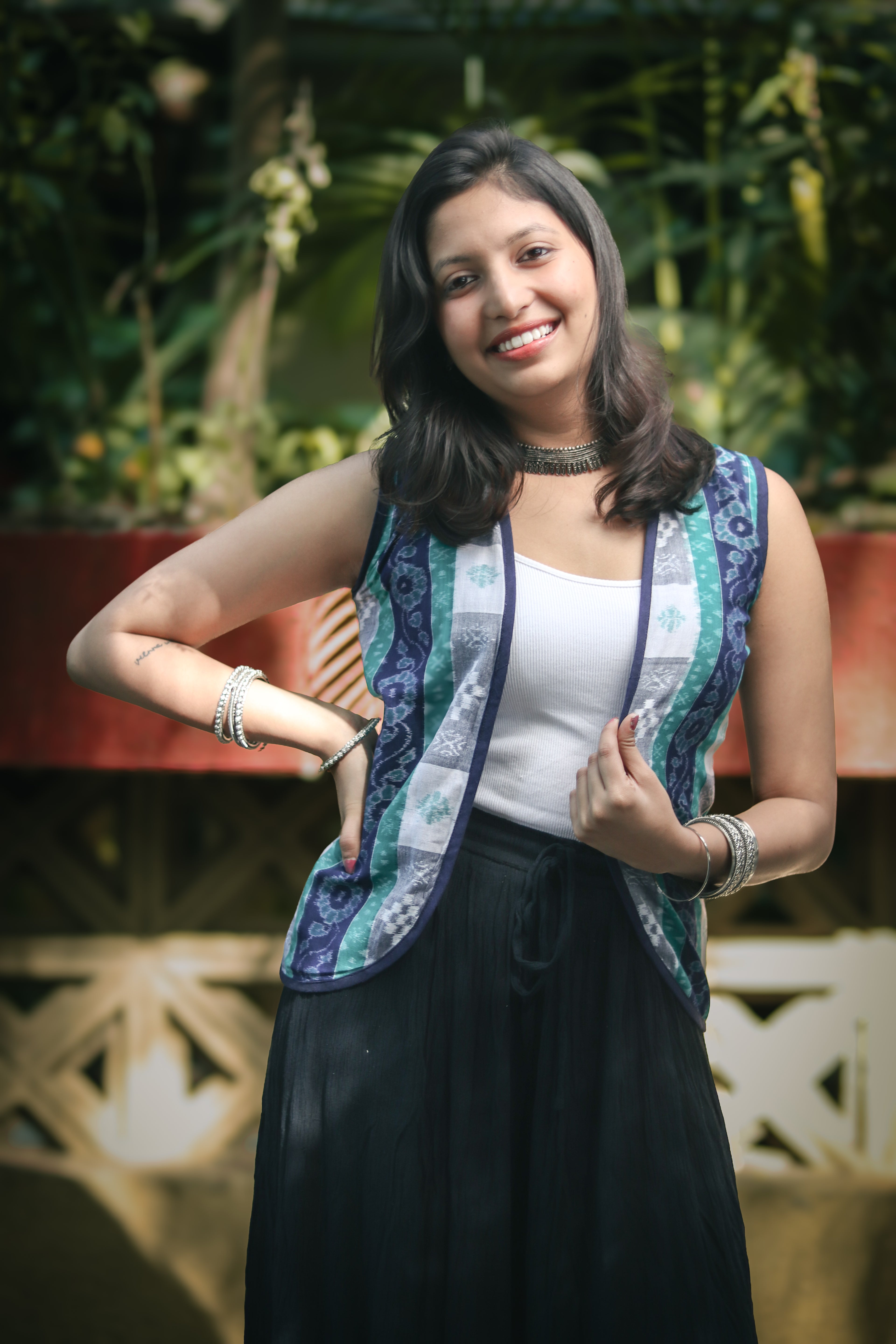 Meira Double Ikkat Handloom Cotton Shrug