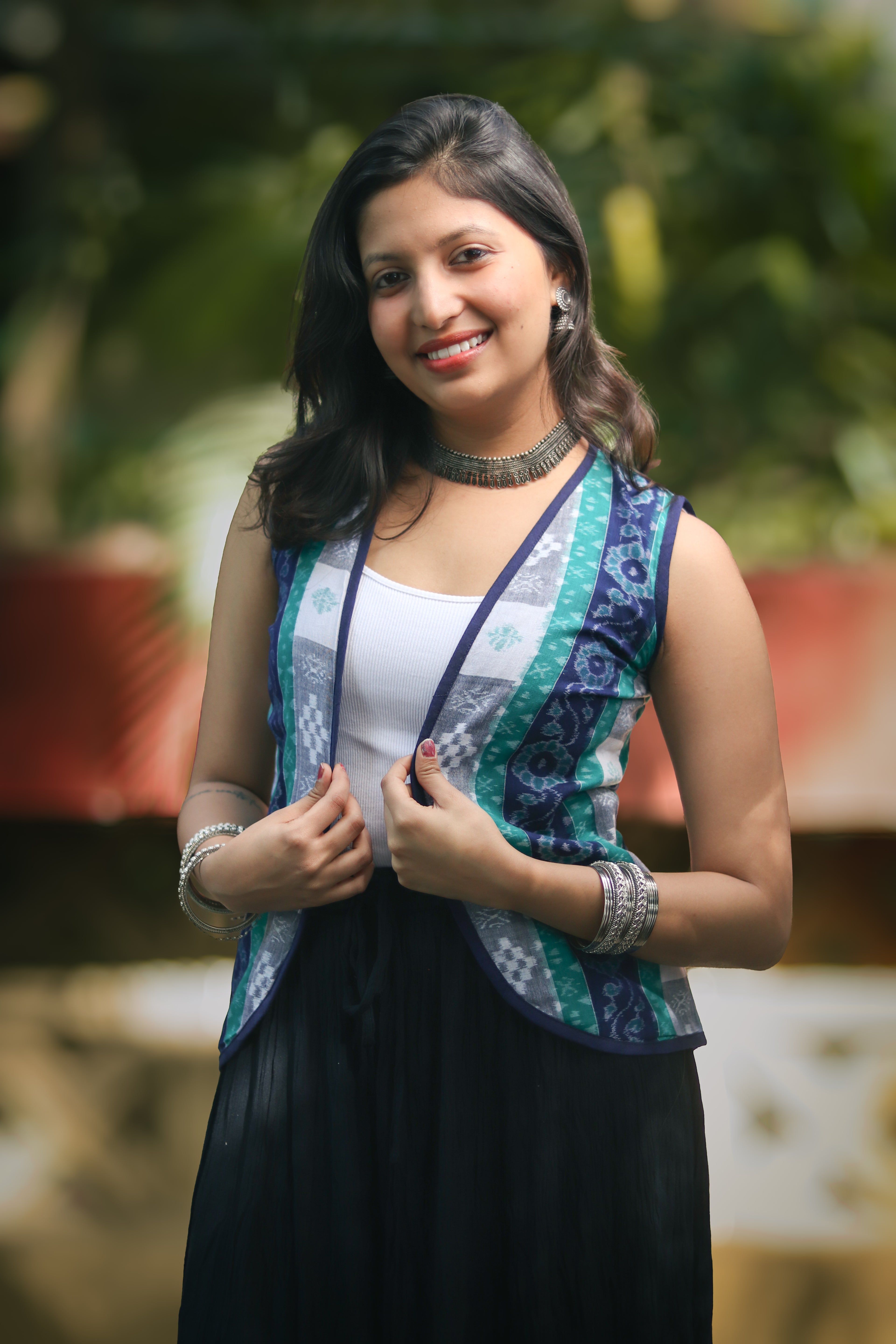 Meira Double Ikkat Handloom Cotton Shrug