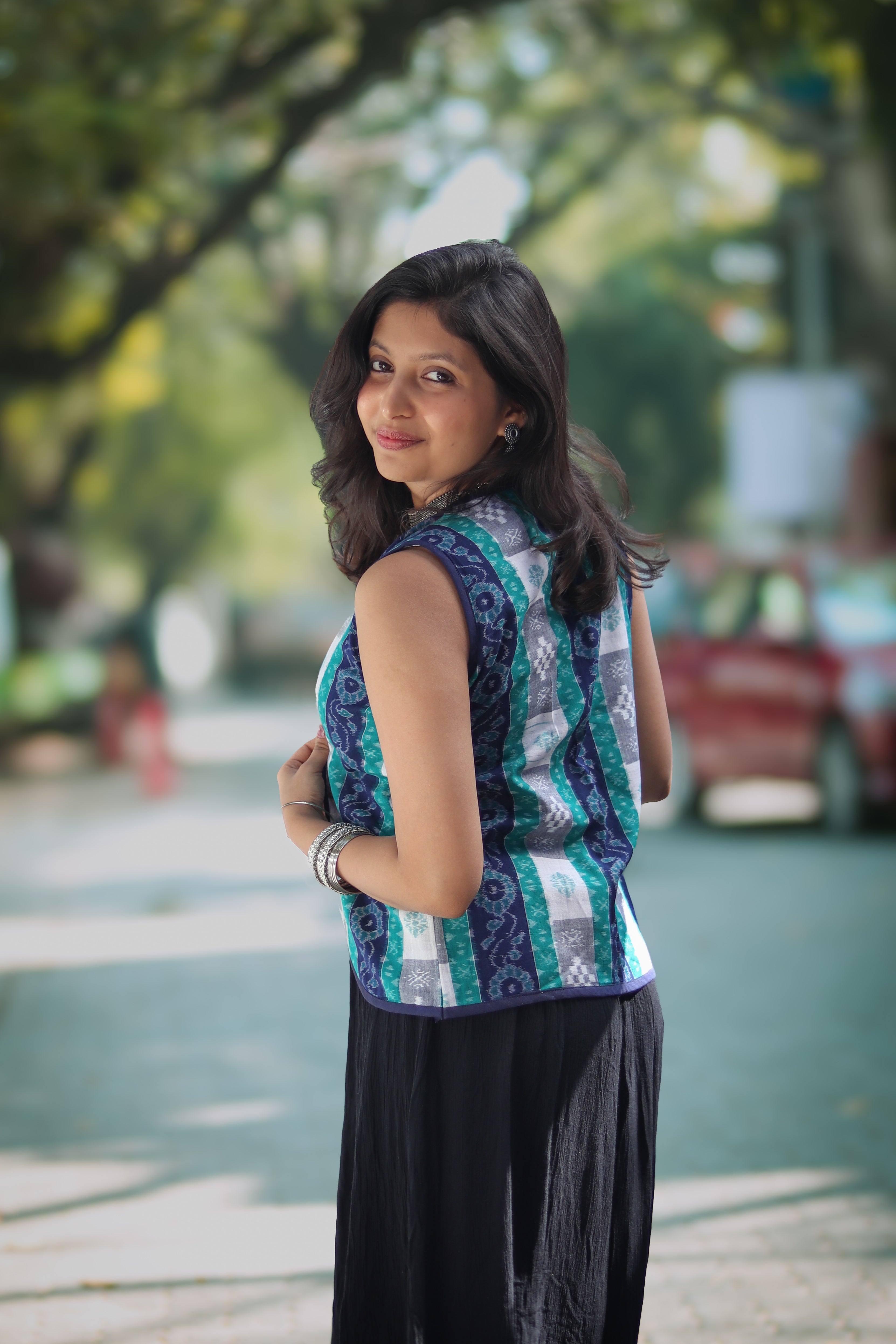 Meira Double Ikkat Handloom Cotton Shrug