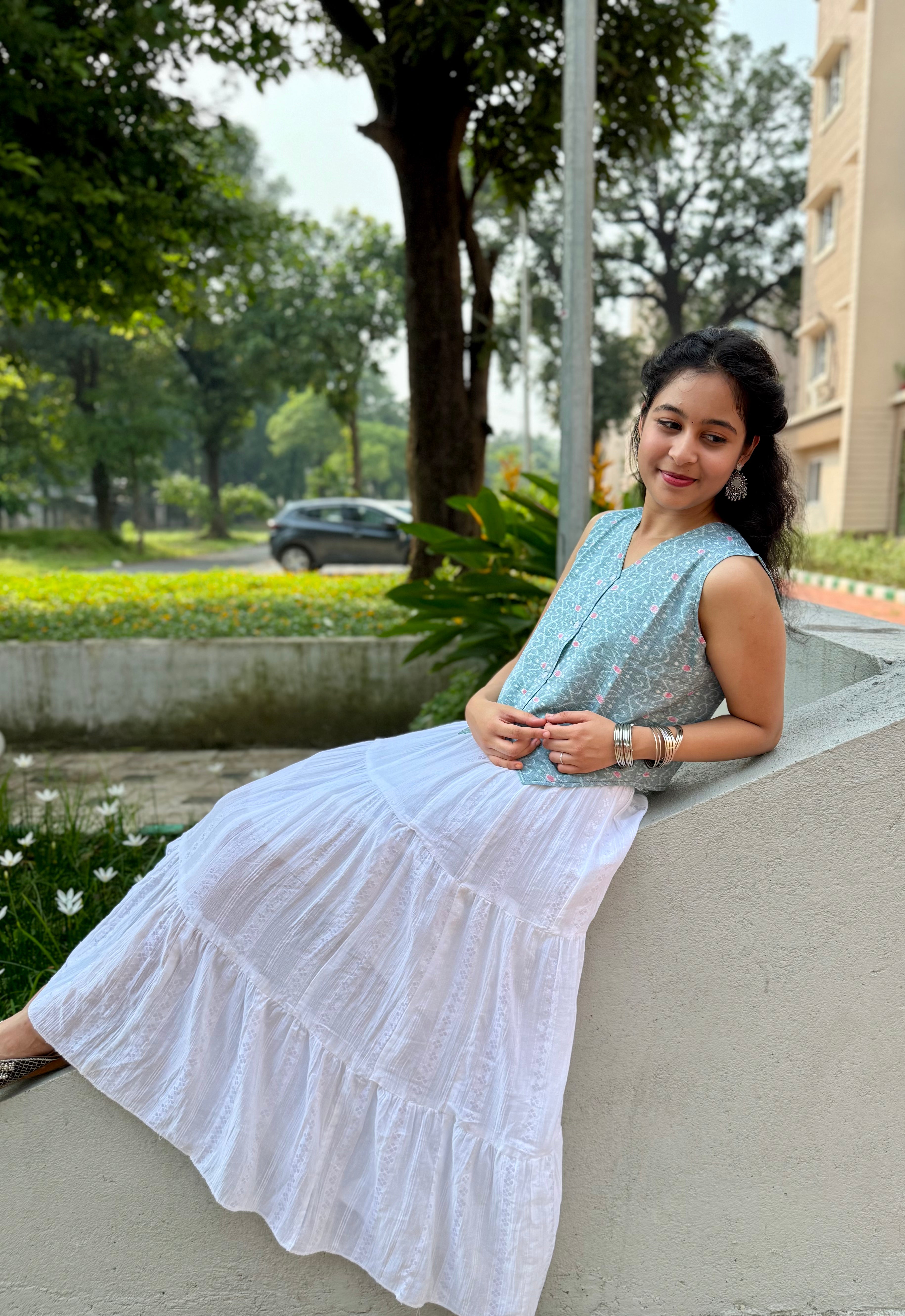 Ziya Pastel Green Double Ikkat Handloom Vest top