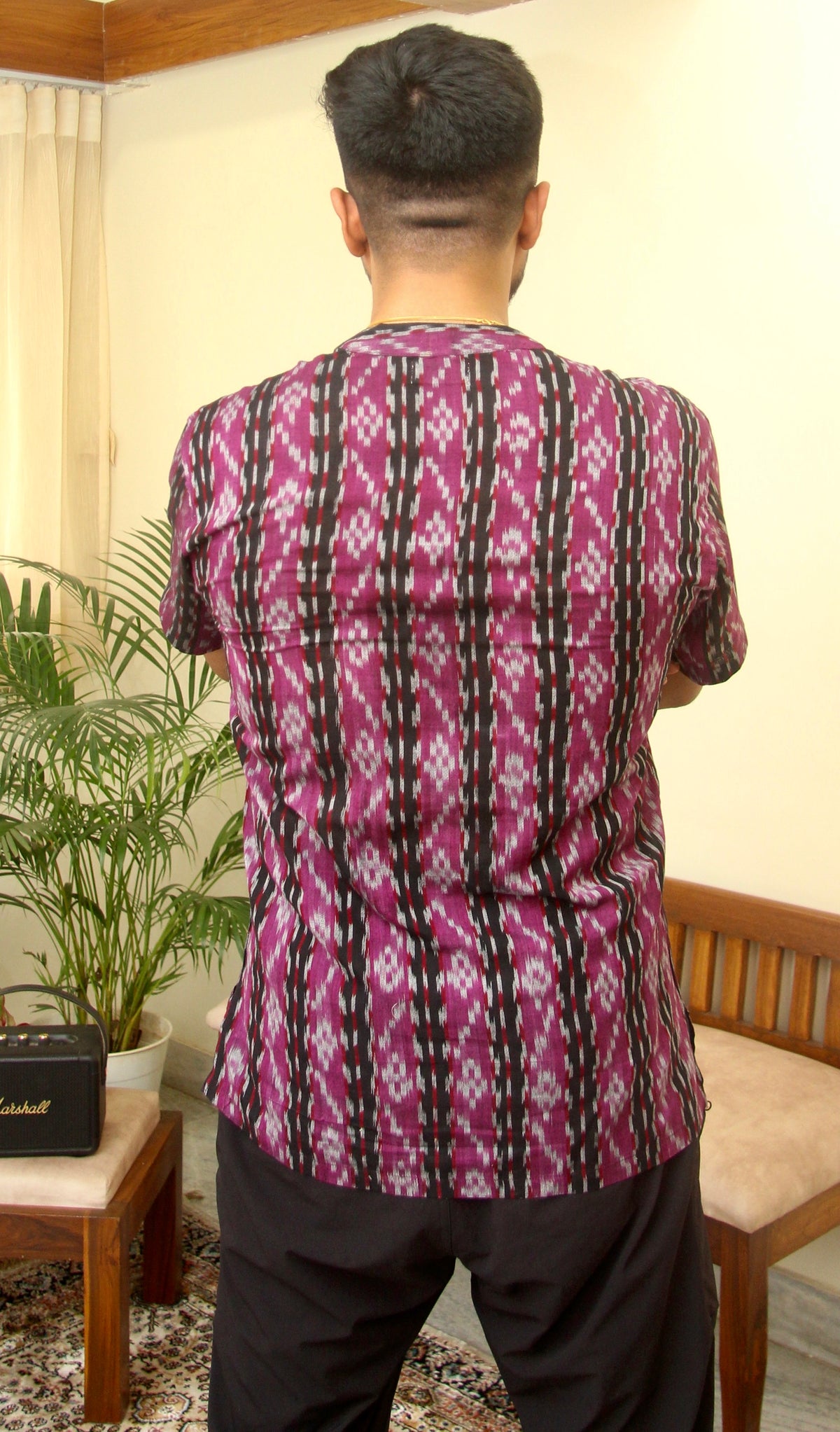 Kaala Jamun purple Sambalpuri ikat handloom kurta for men, back view