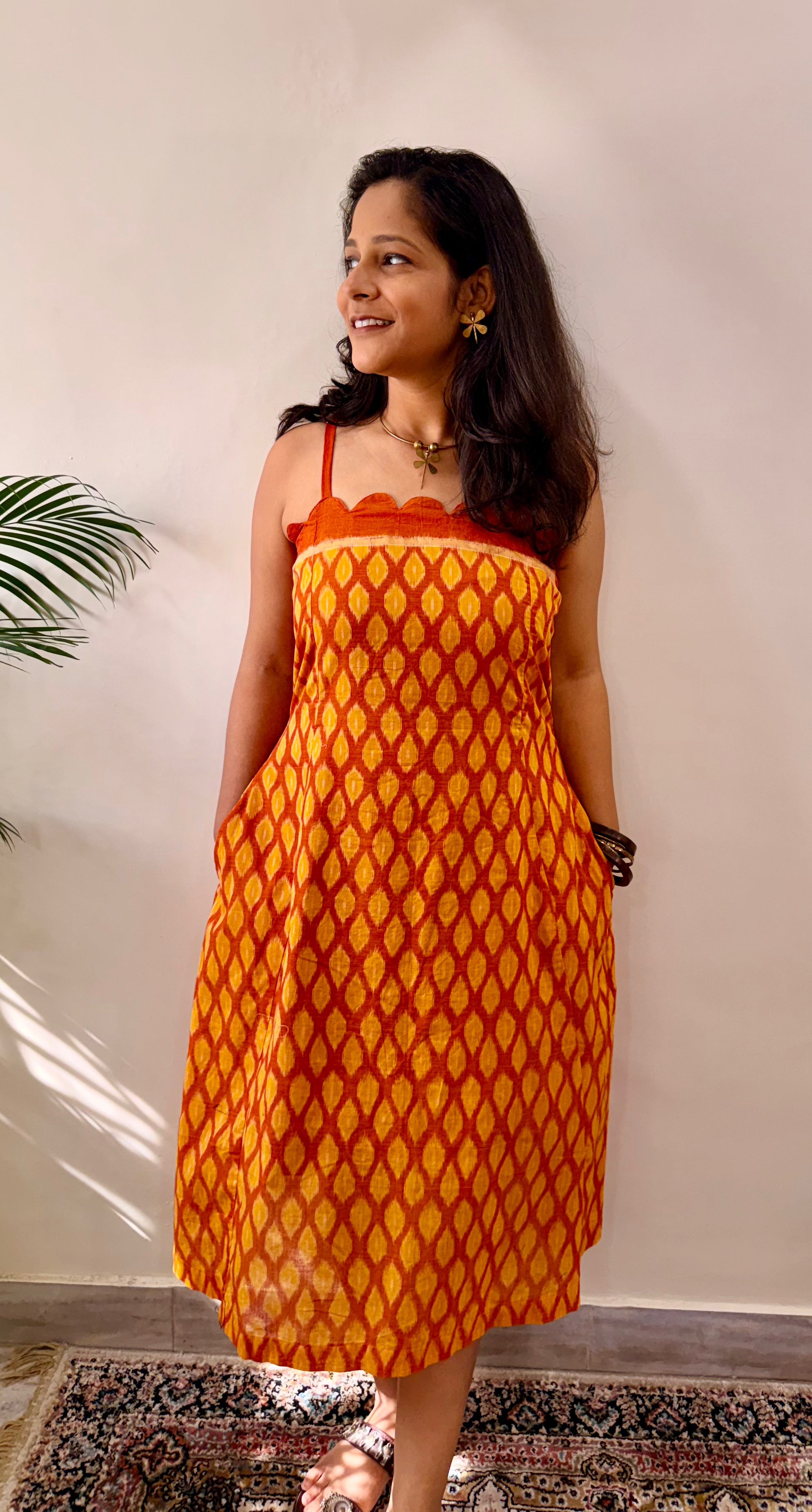 Peeli Dhoop Sambalpuri Handloom Scallops Dress