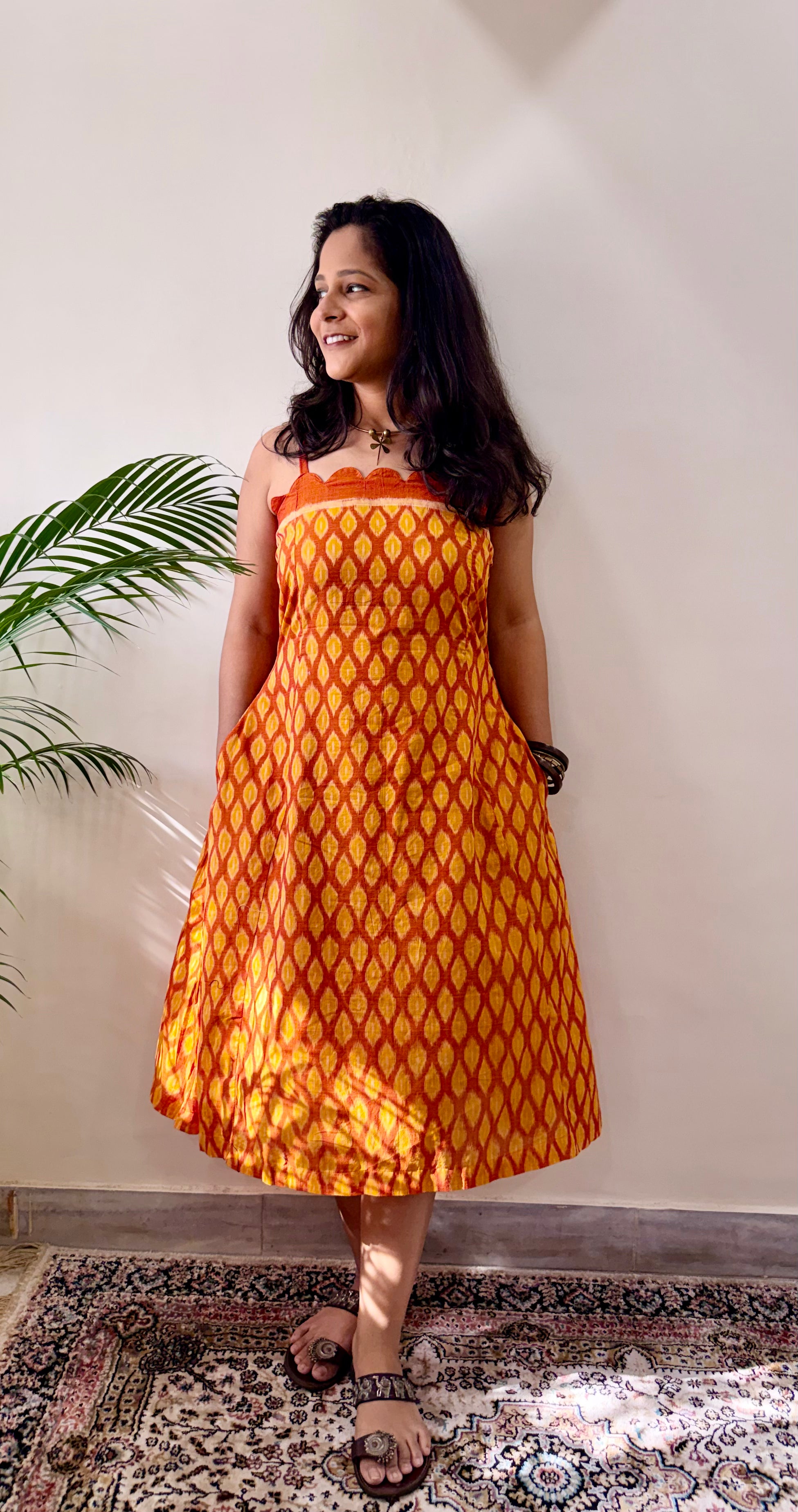 Peeli Dhoop Sambalpuri Handloom Scallops Dress