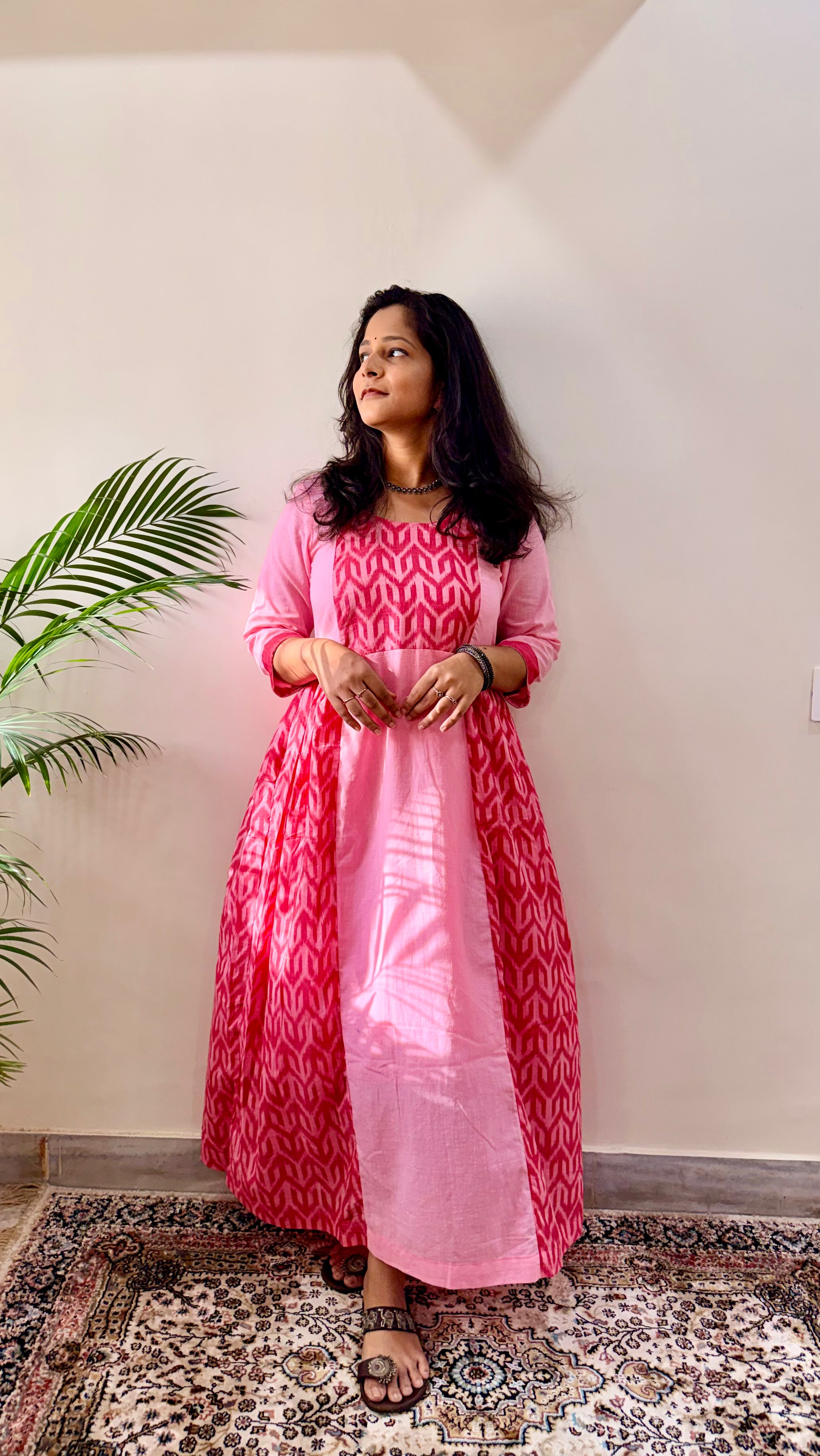 Gulabi Gupshup Nuapatna Ikkat and Mul Handloom Kurta Dress
