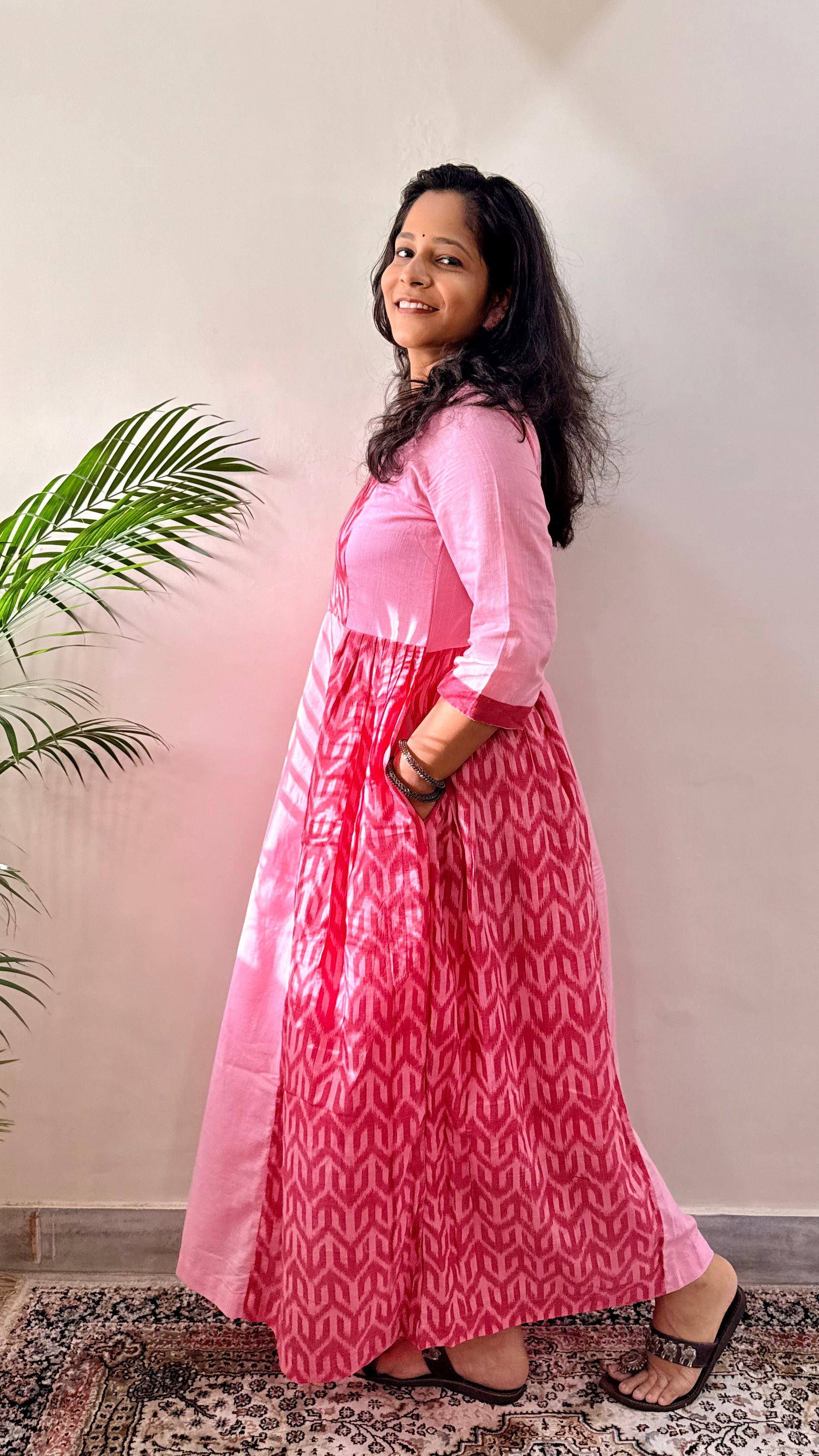 Gulabi Gupshup Nuapatna Ikkat and Mul Handloom Kurta Dress
