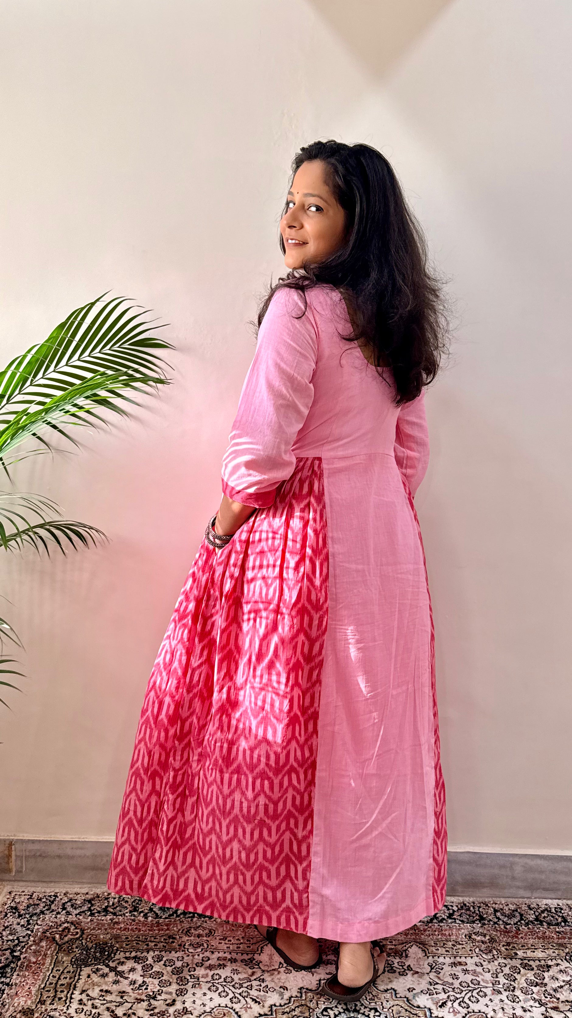 Gulabi Gupshup Nuapatna Ikkat and Mul Handloom Kurta Dress