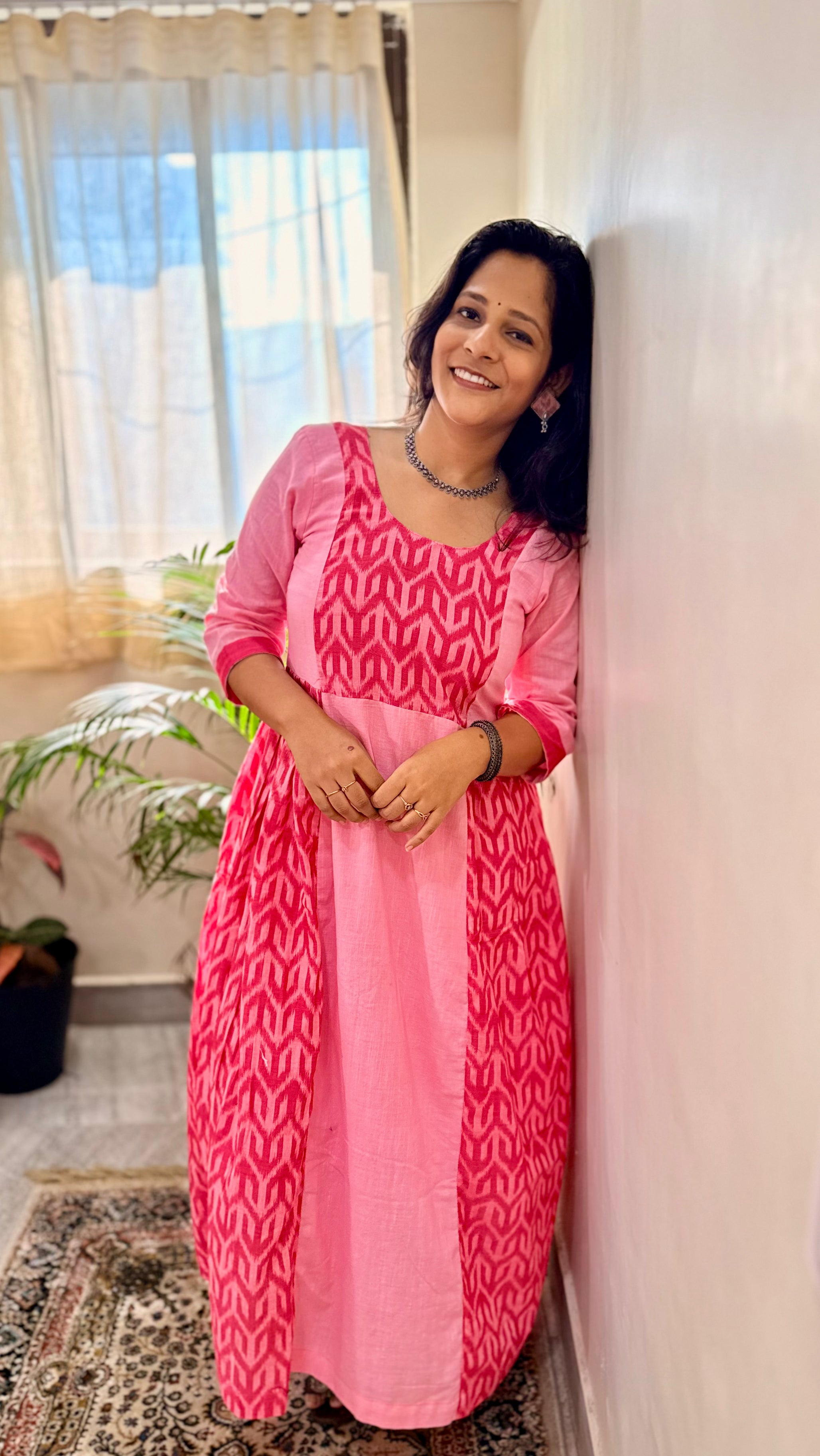 Gulabi Gupshup Nuapatna Ikkat and Mul Handloom Kurta Dress