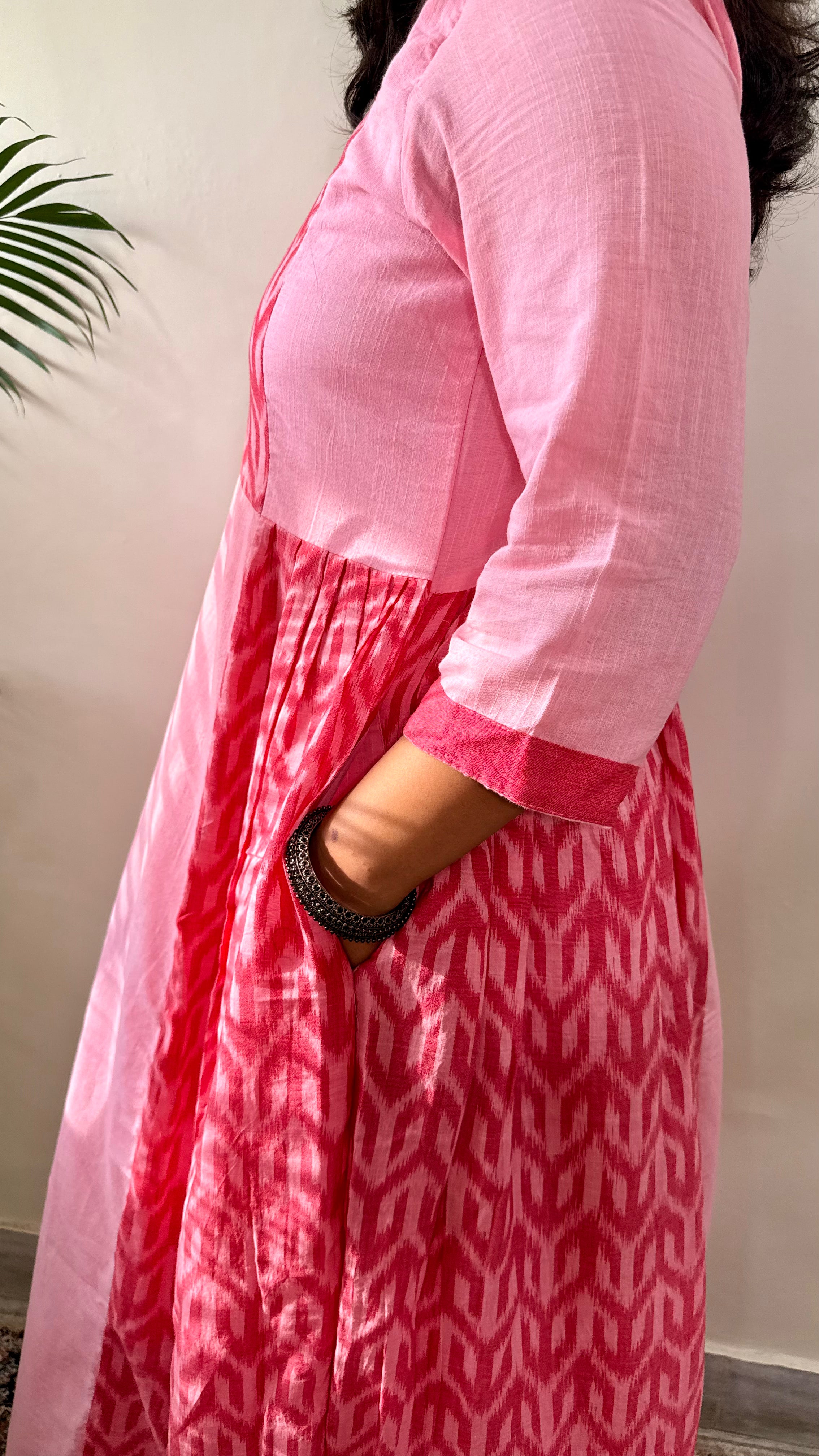 Gulabi Gupshup Nuapatna Ikkat and Mul Handloom Kurta Dress