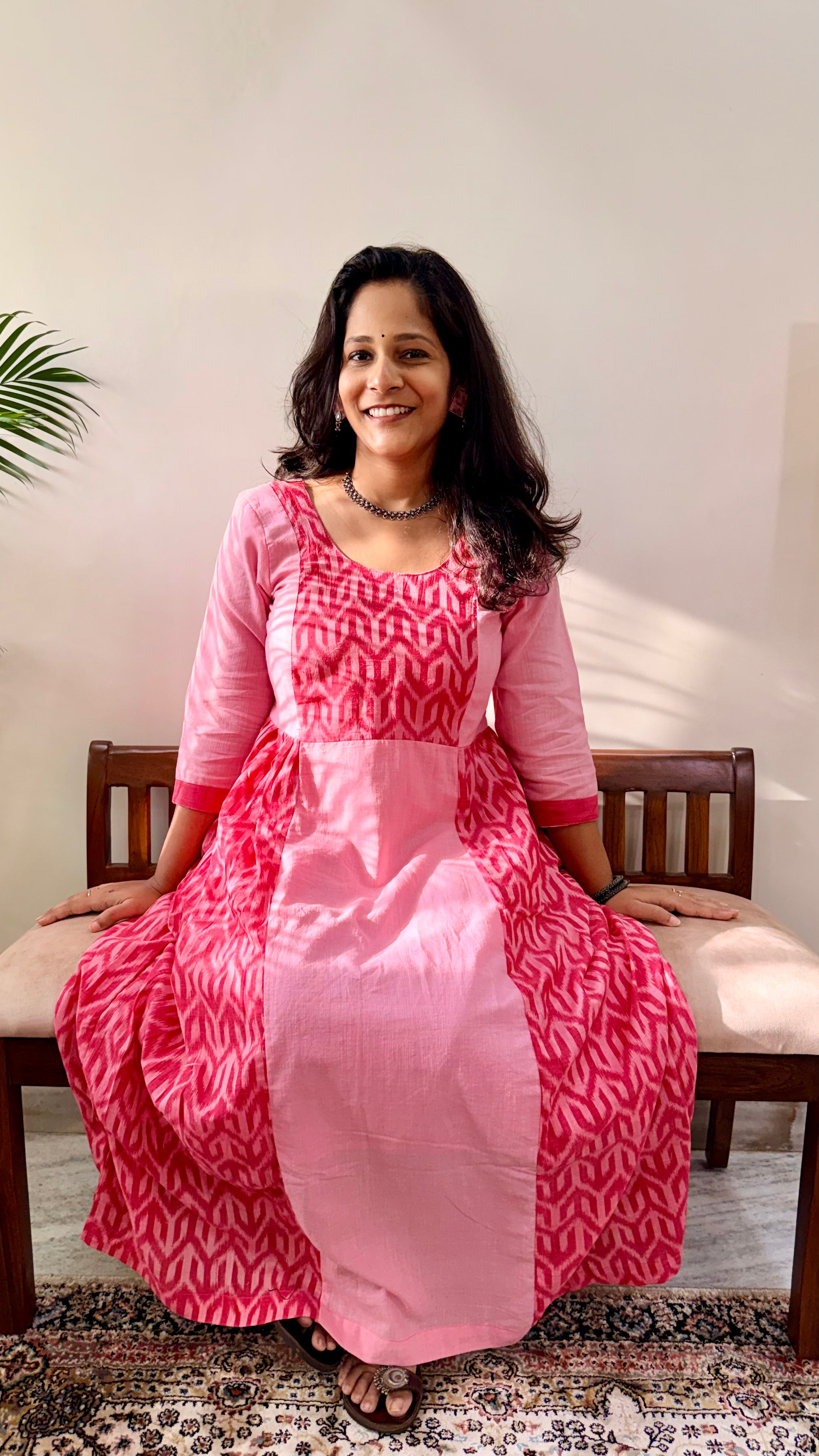 Gulabi Gupshup Nuapatna Ikkat and Mul Handloom Kurta Dress