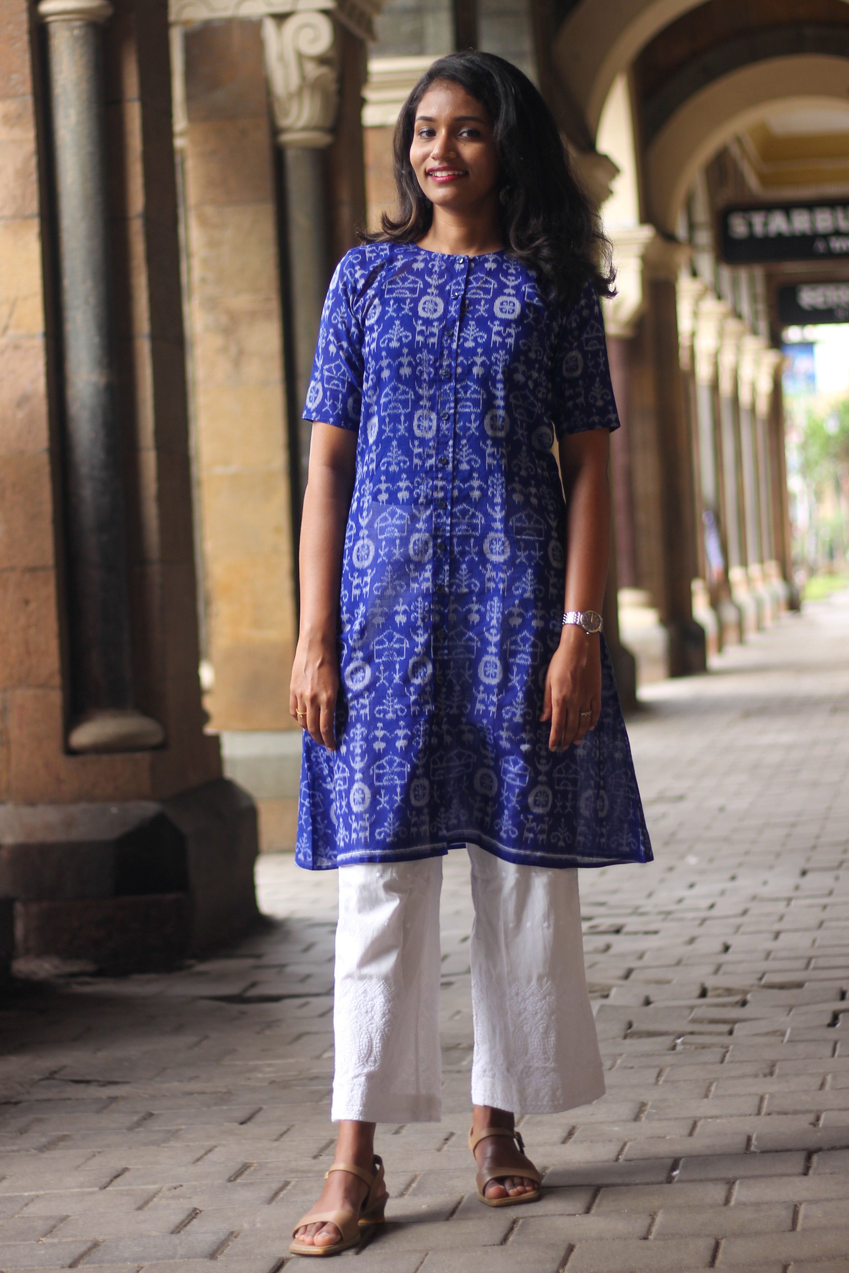 Katha Blue Teracotta Handloom Kurta
