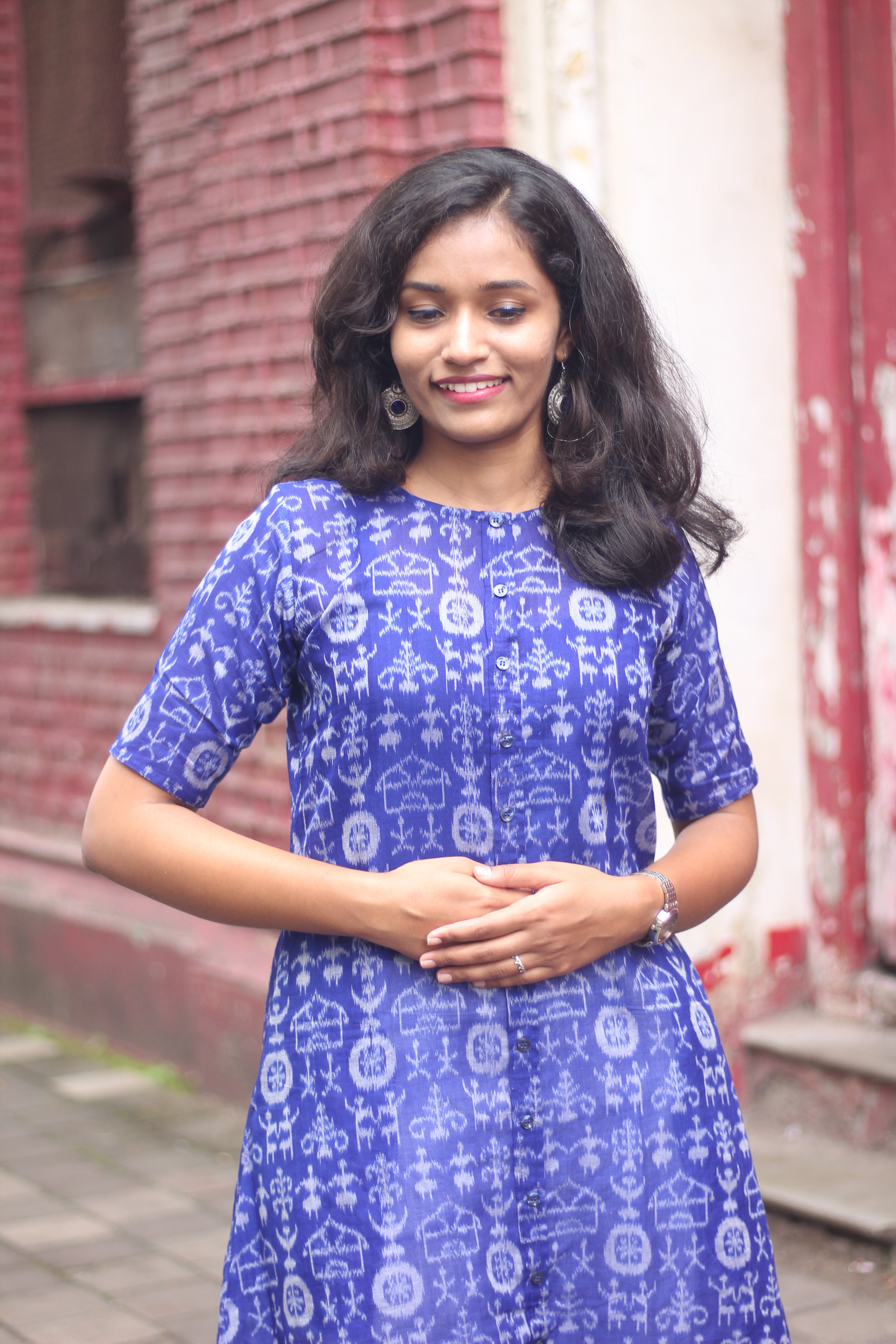 Katha Blue Teracotta Handloom Kurta
