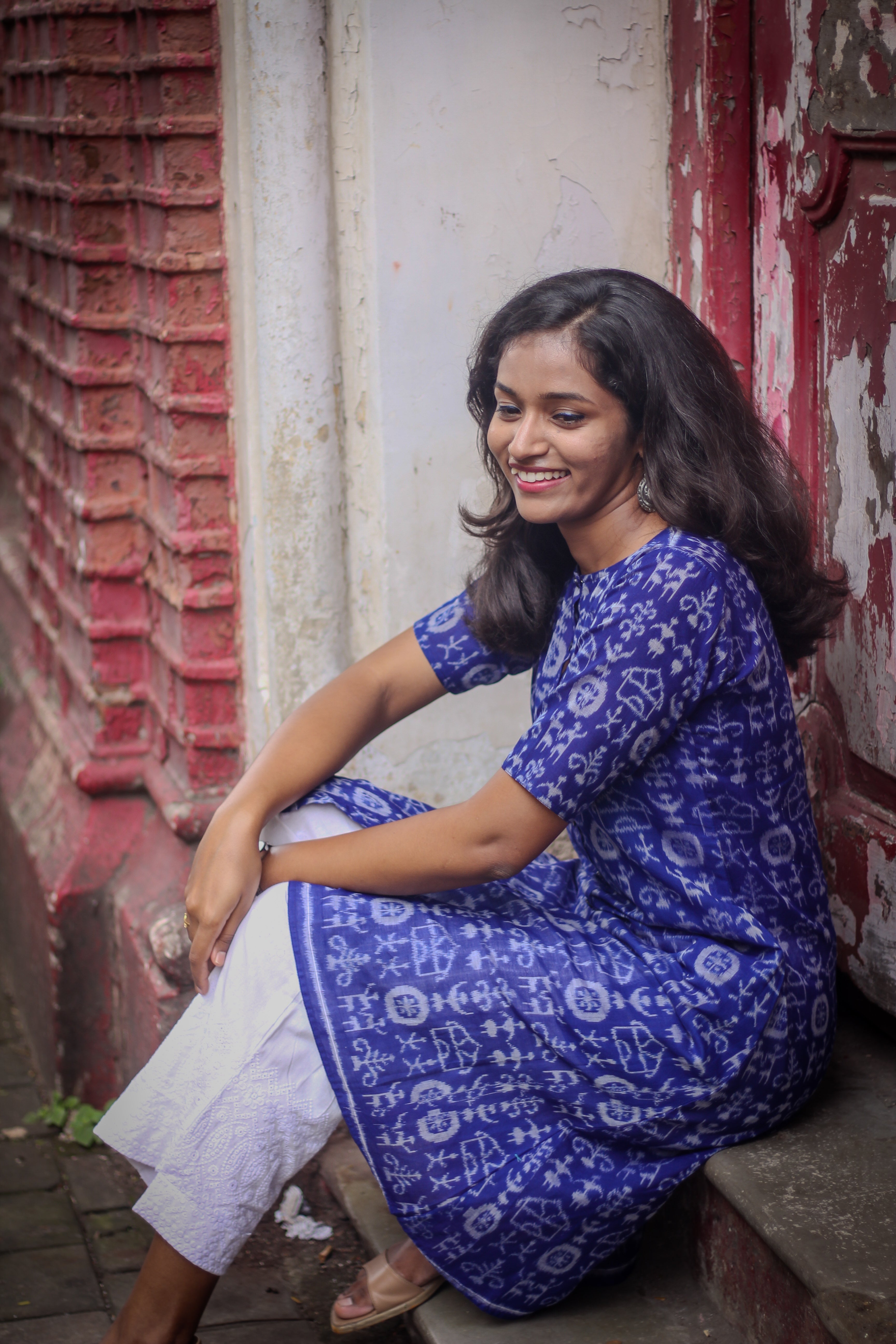 Katha Blue Teracotta Handloom Kurta