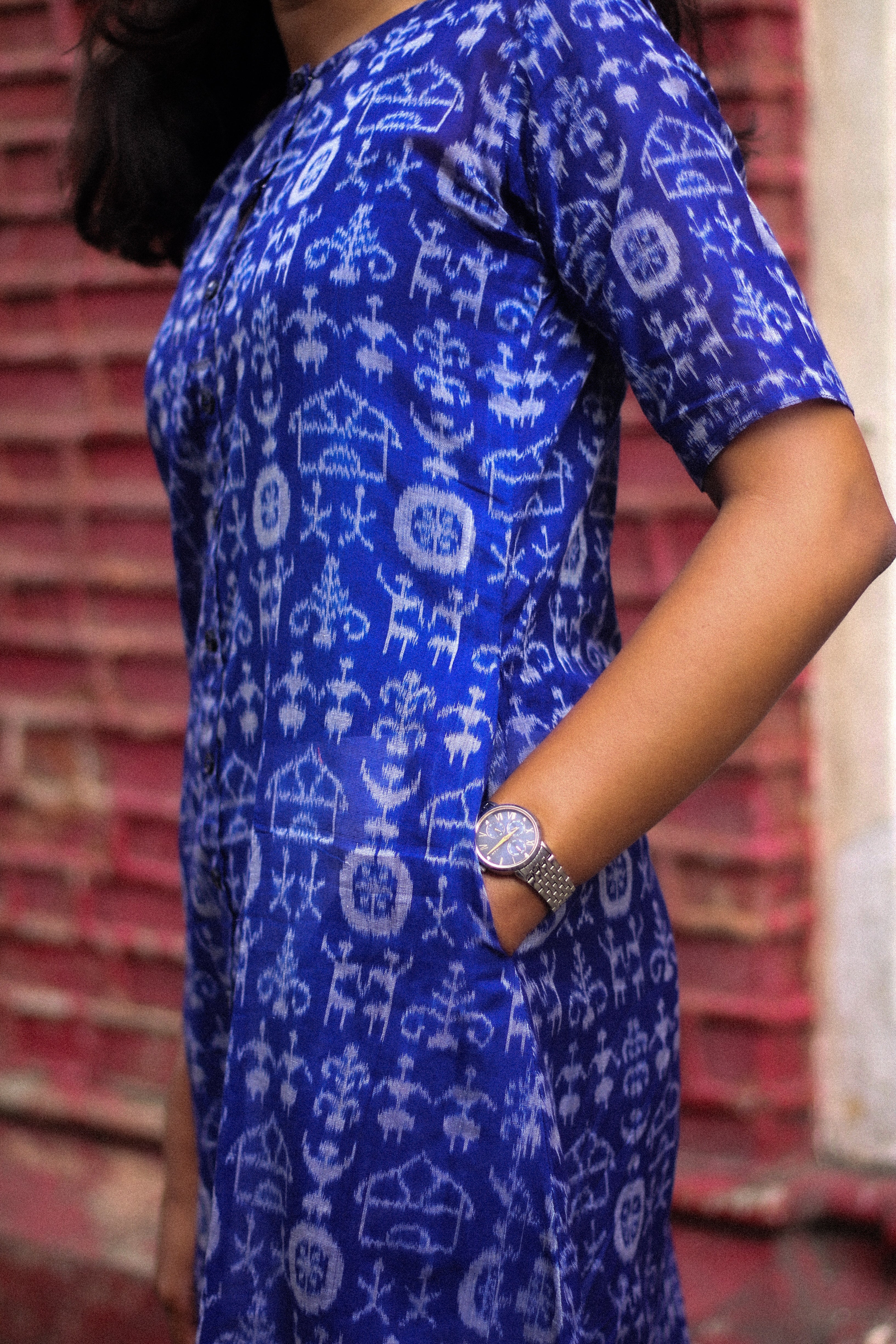 Katha Blue Teracotta Handloom Kurta