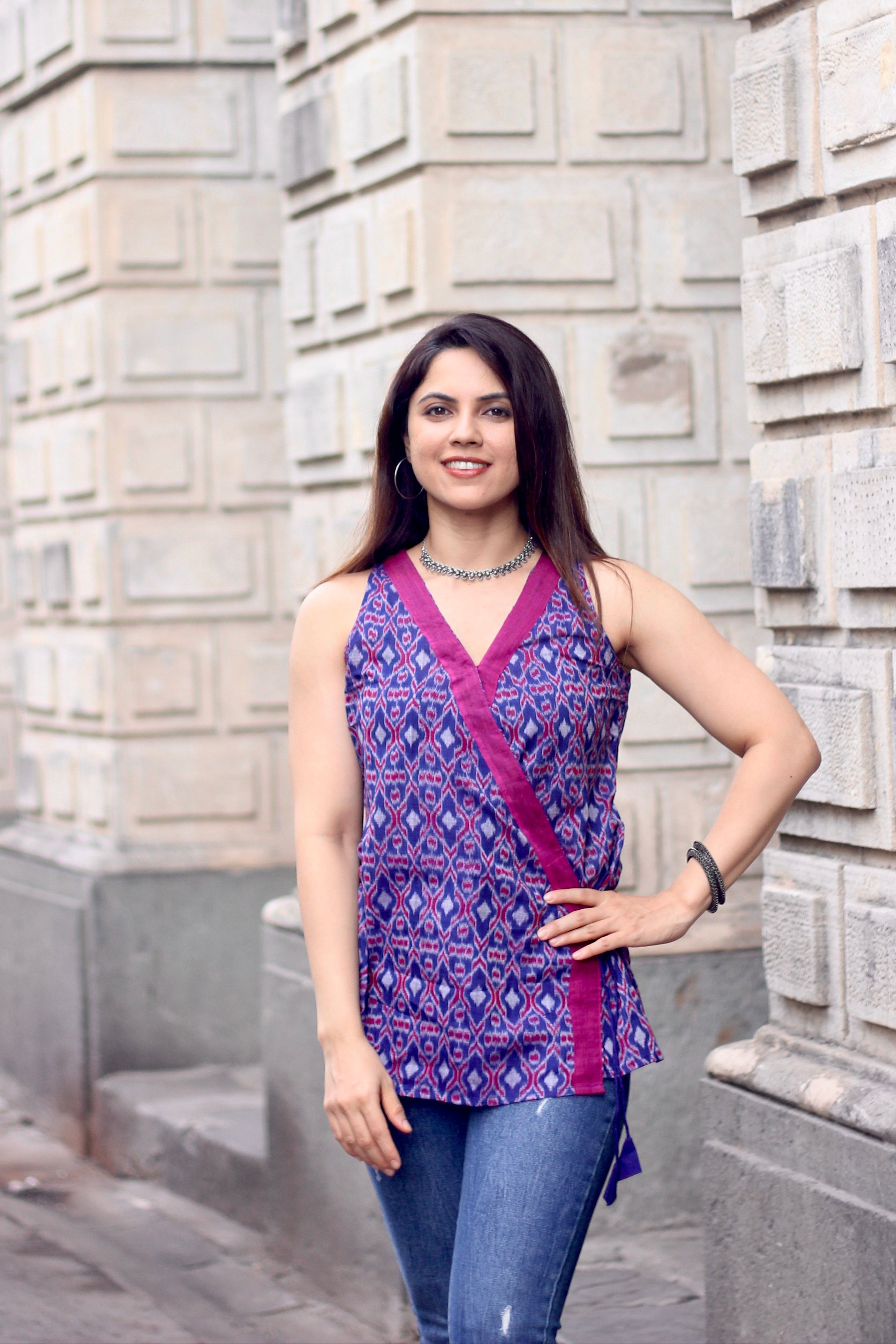 Dori Sambalpuri Handloom Wrap top- Blue