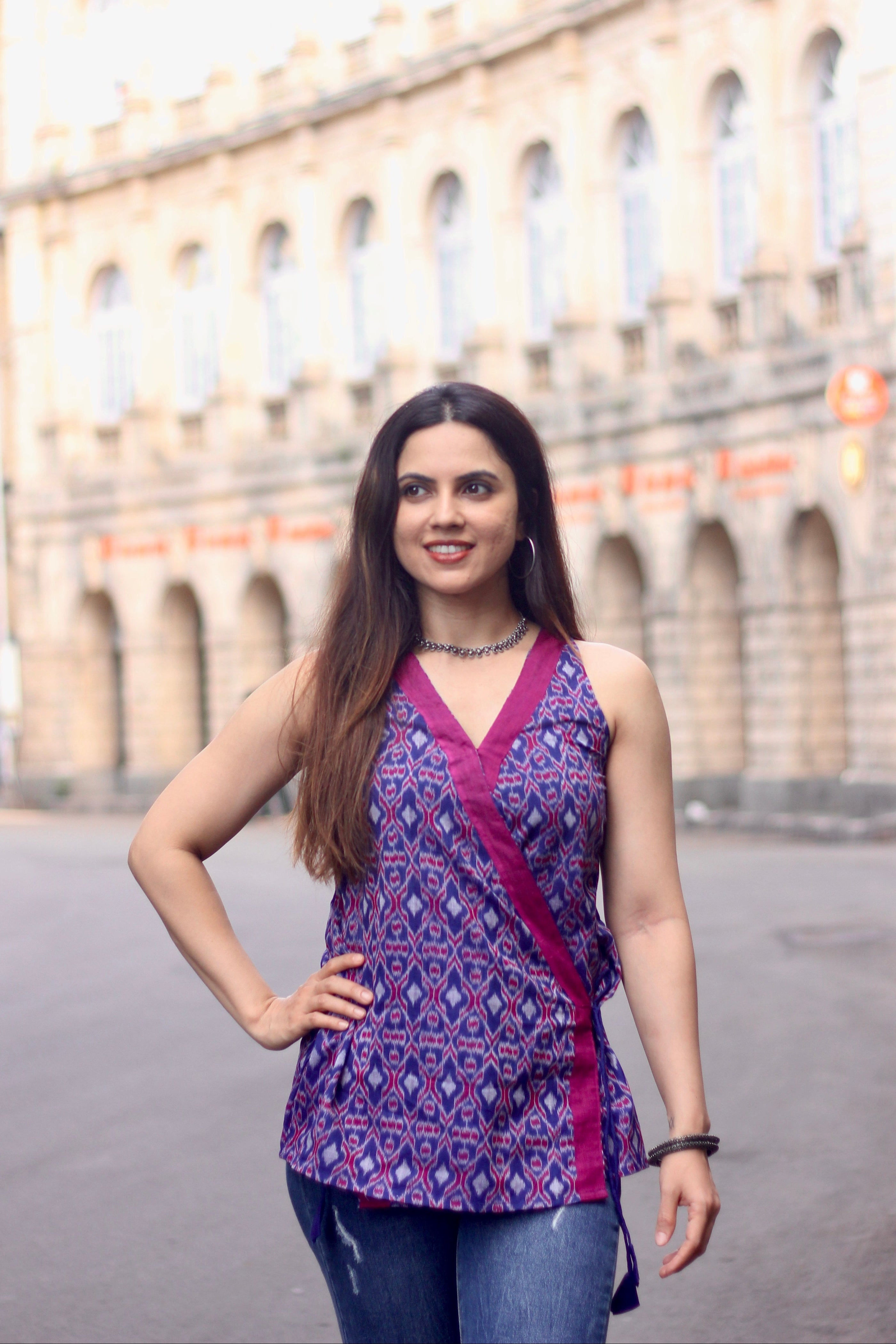 Dori Sambalpuri Handloom Wrap top- Blue