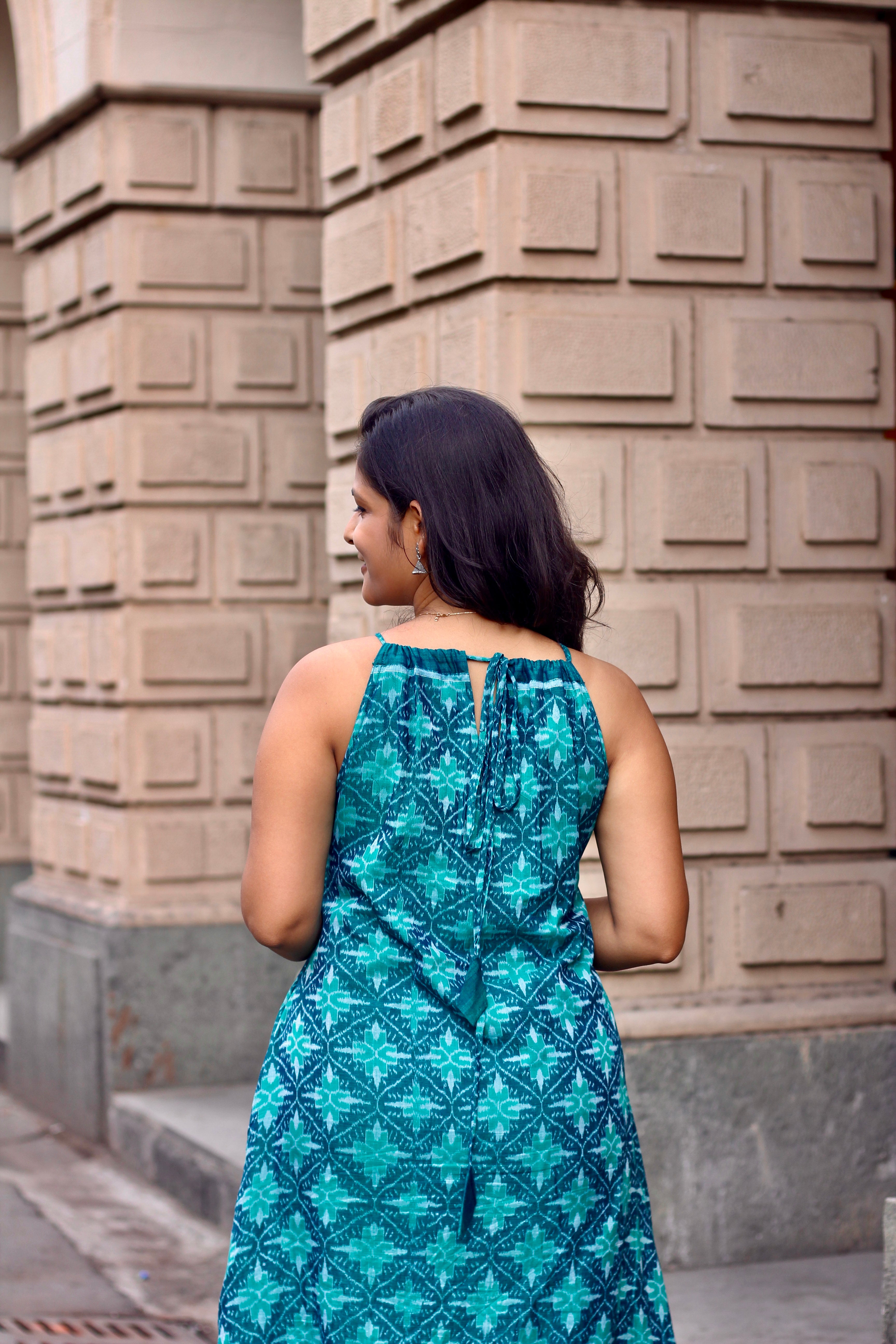 Midnight Bloom Sambalpuri Handloom Dress- Green
