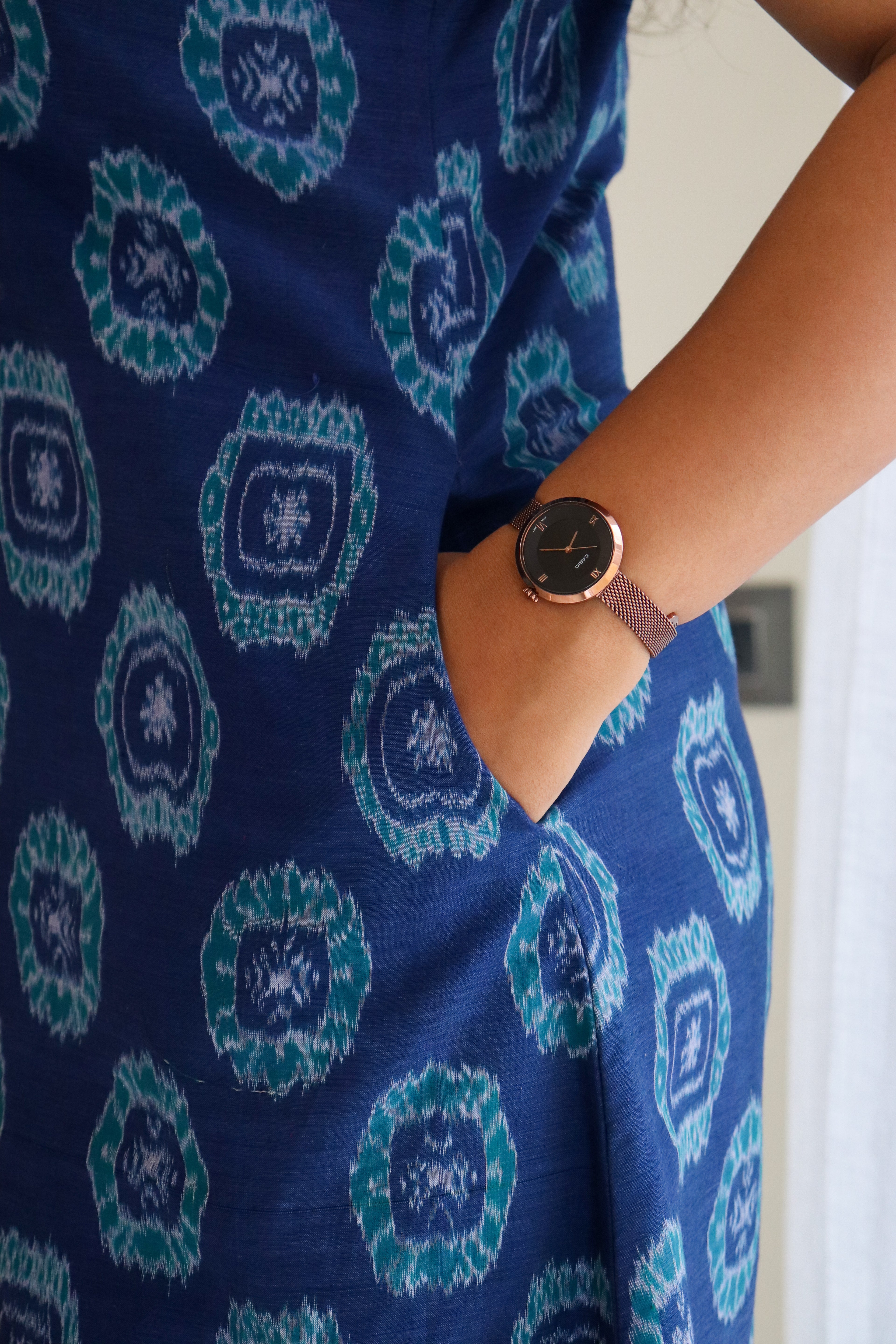 Neerja Blue Handloom double ikat A- line dress