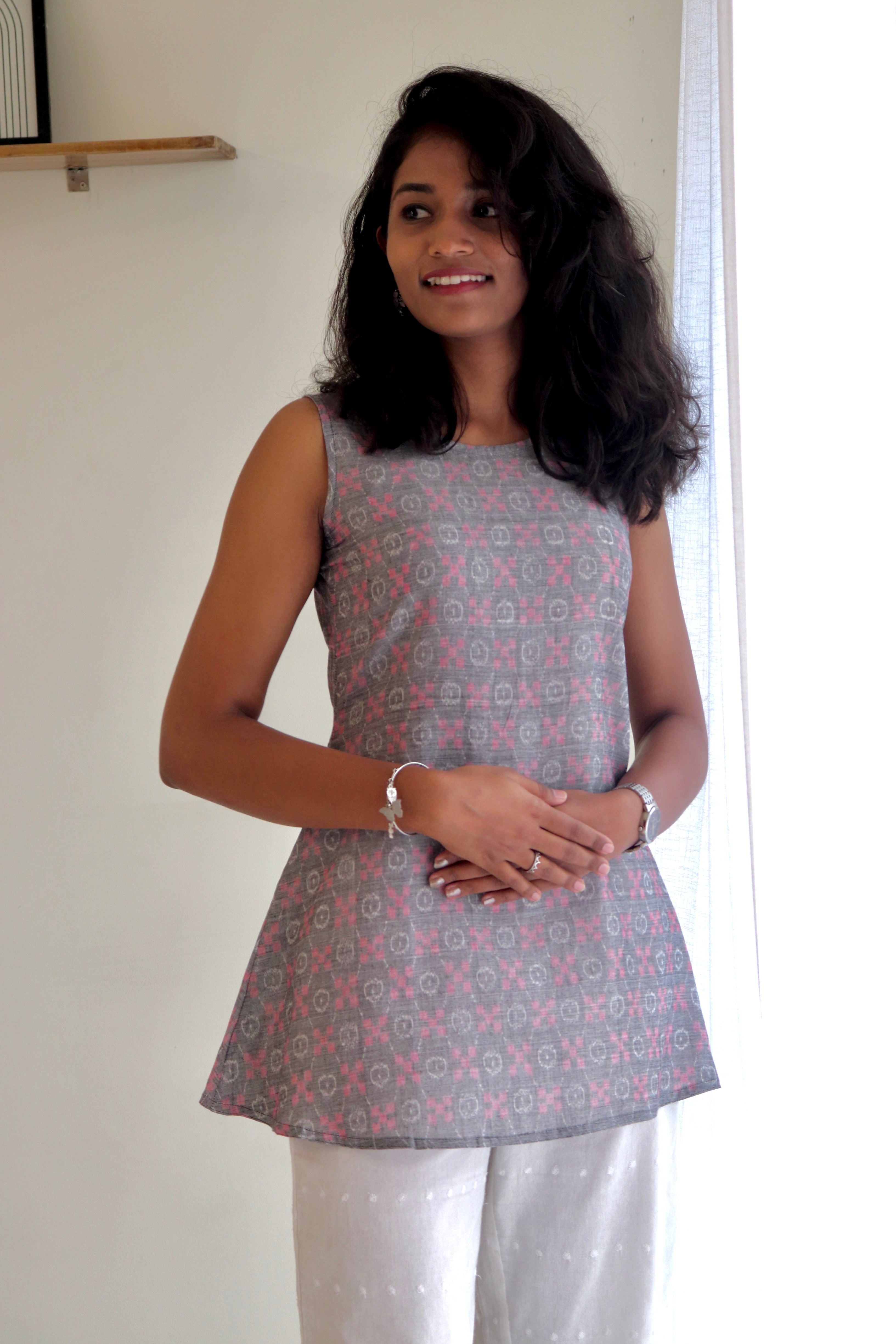 Ira Double Ikkat Handloom Short A-line kurti