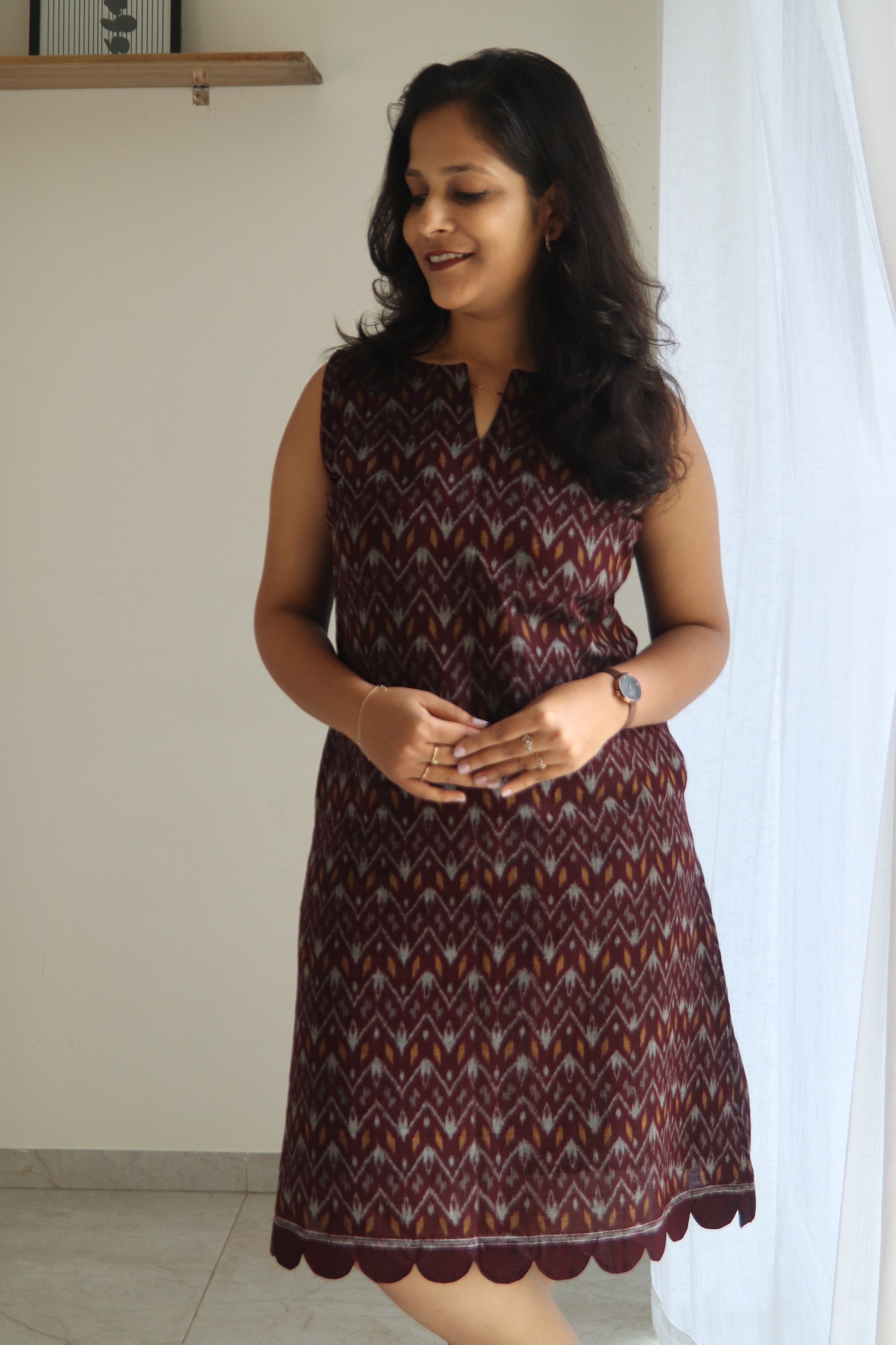 Mrida double Ikkat Handloom Scallops Dress