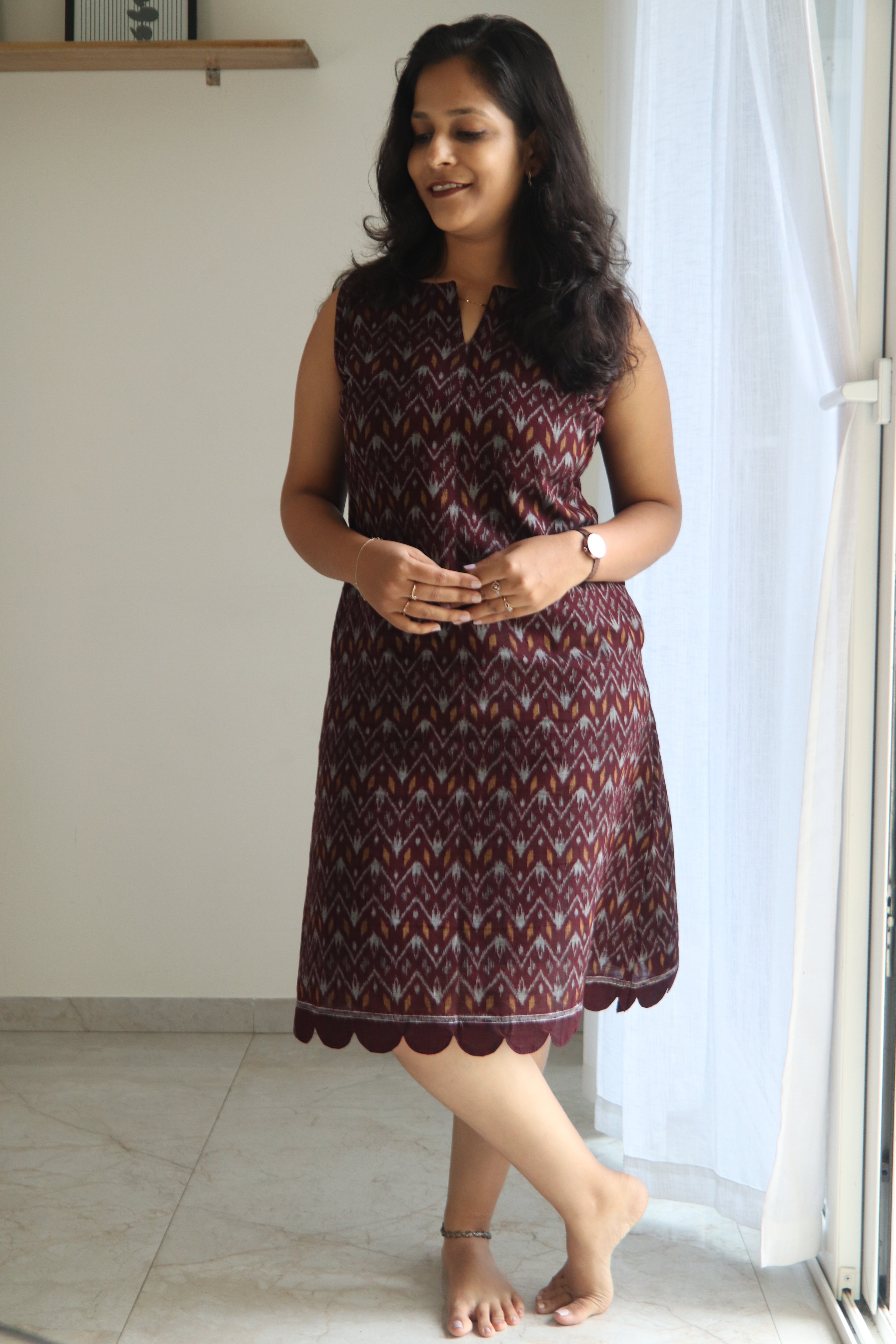 Mrida double Ikkat Handloom Scallops Dress