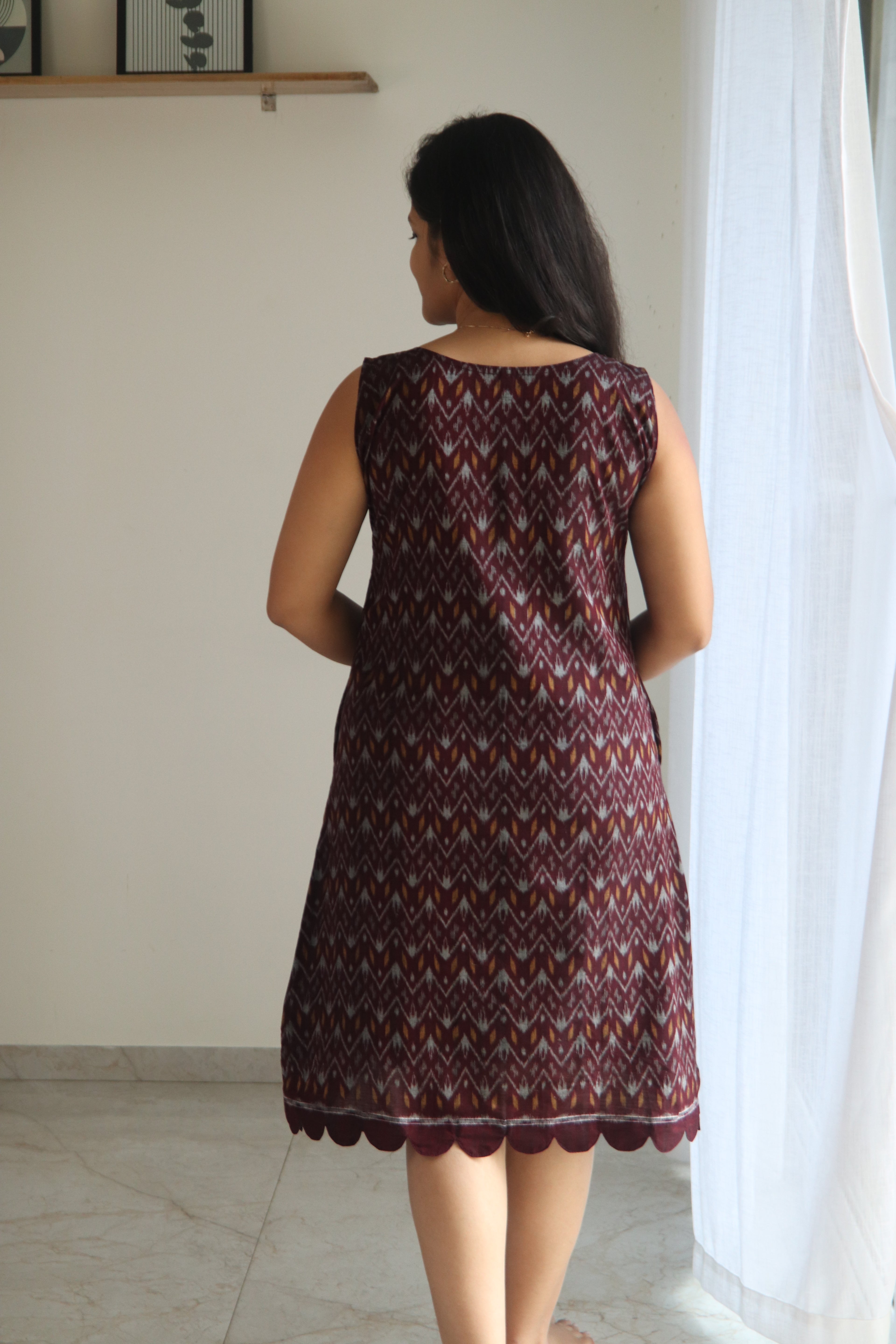 Mrida double Ikkat Handloom Scallops Dress