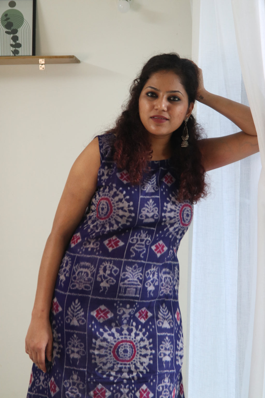 Bhumika Blue Double Ikkat Handloom A-line Kurti