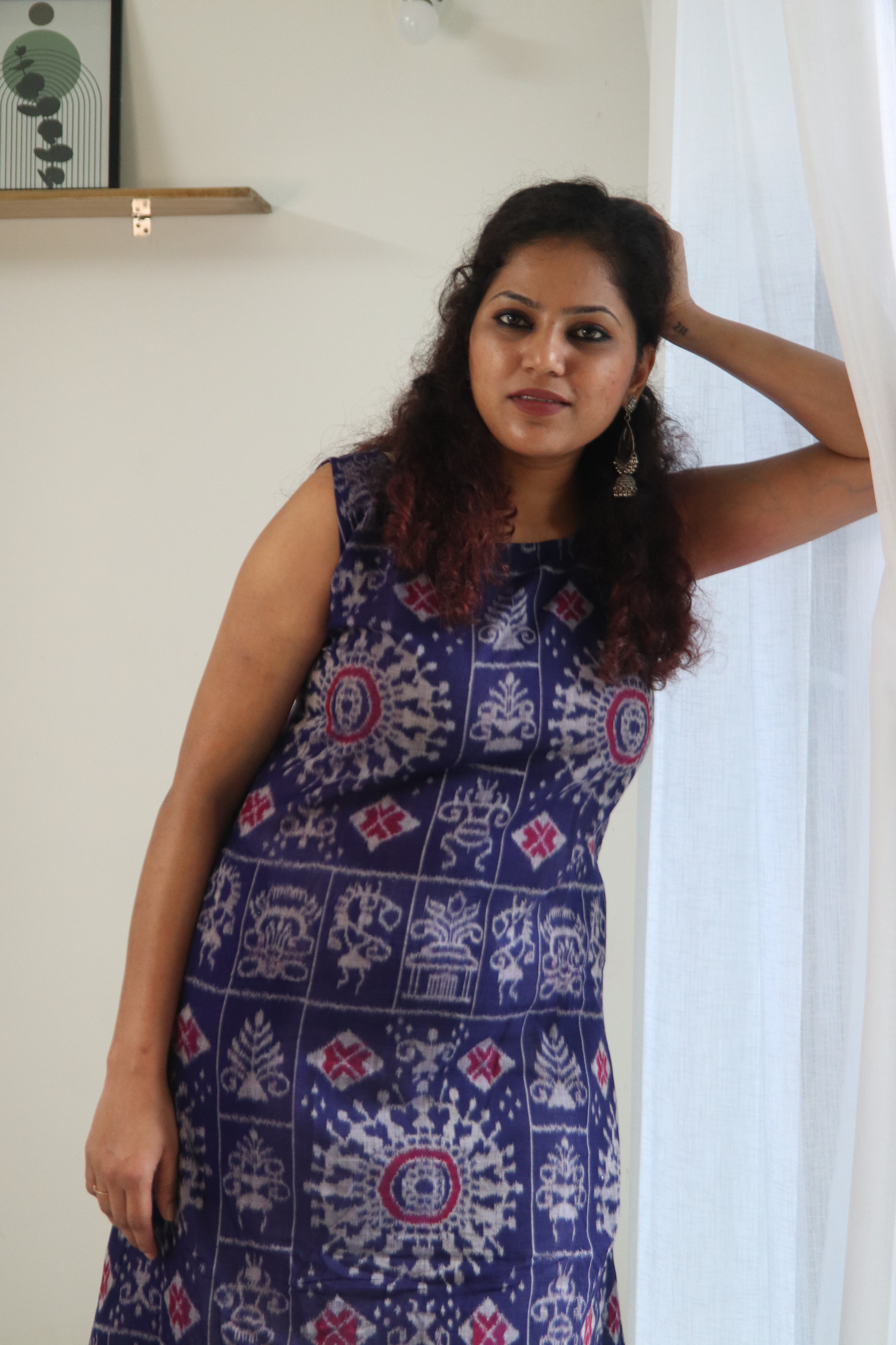 Bhumika Blue Double Ikkat Handloom A-line Kurti