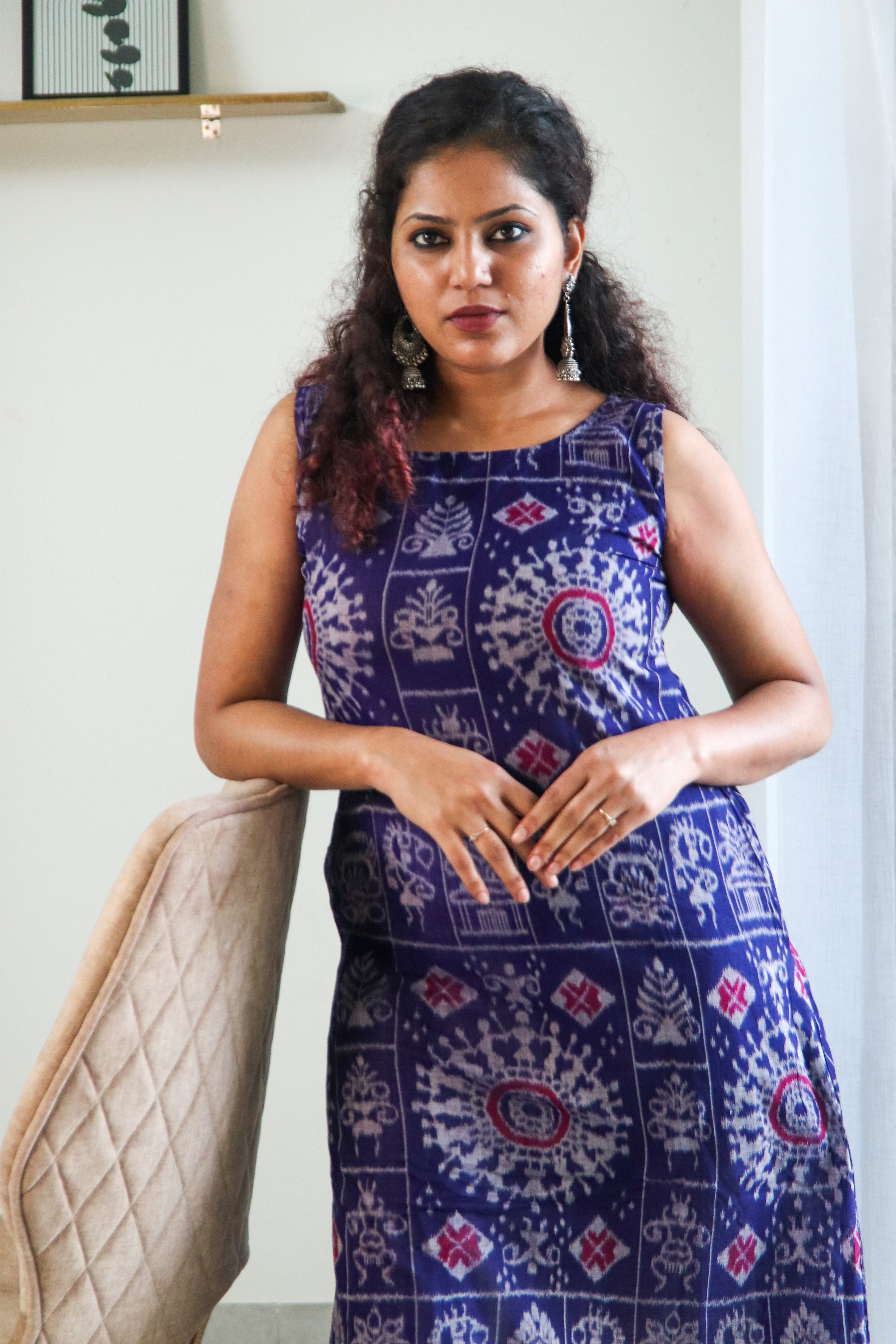 Bhumika Blue Double Ikkat Handloom A-line Kurti