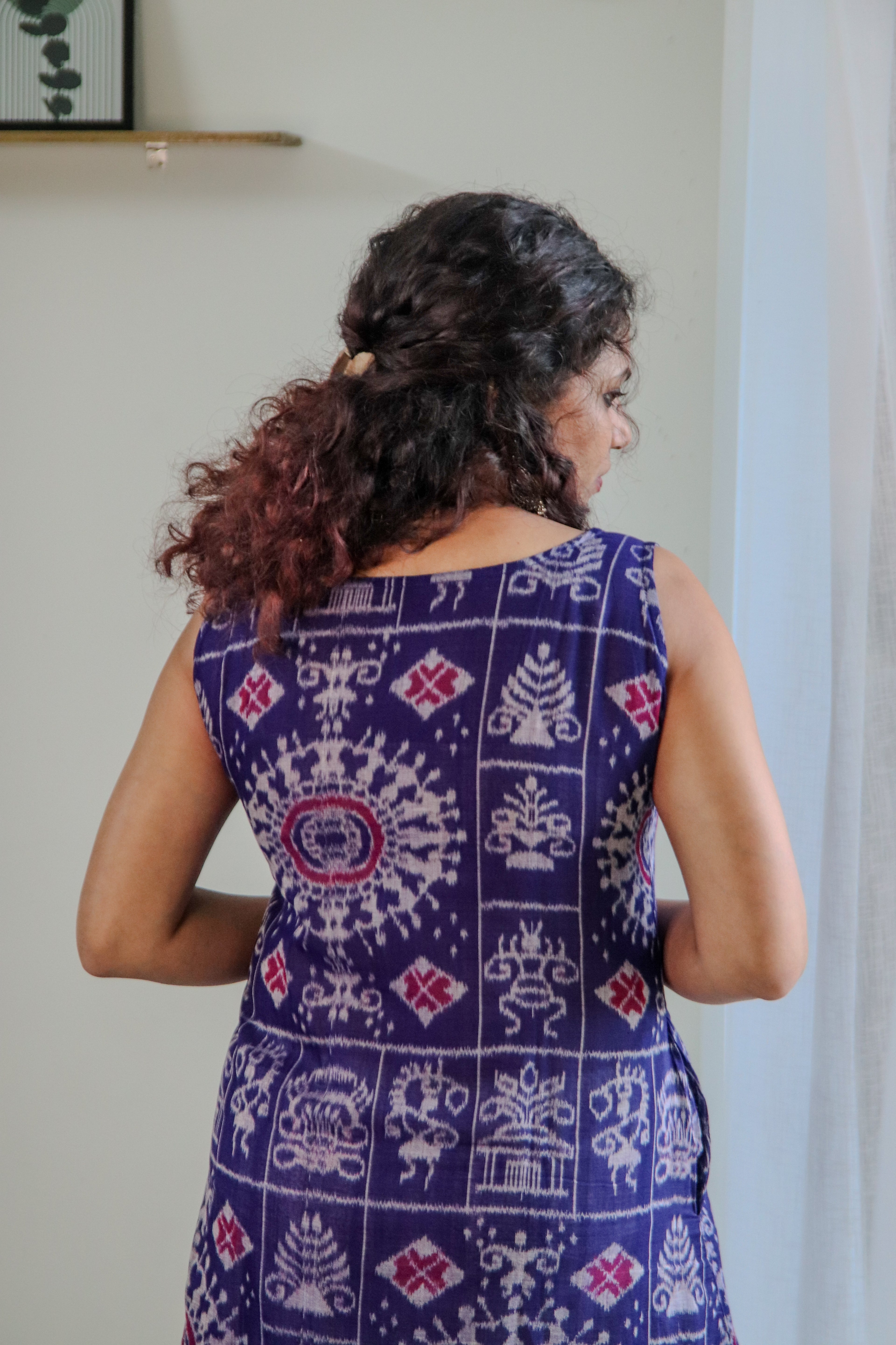 Bhumika Blue Double Ikkat Handloom A-line Kurti