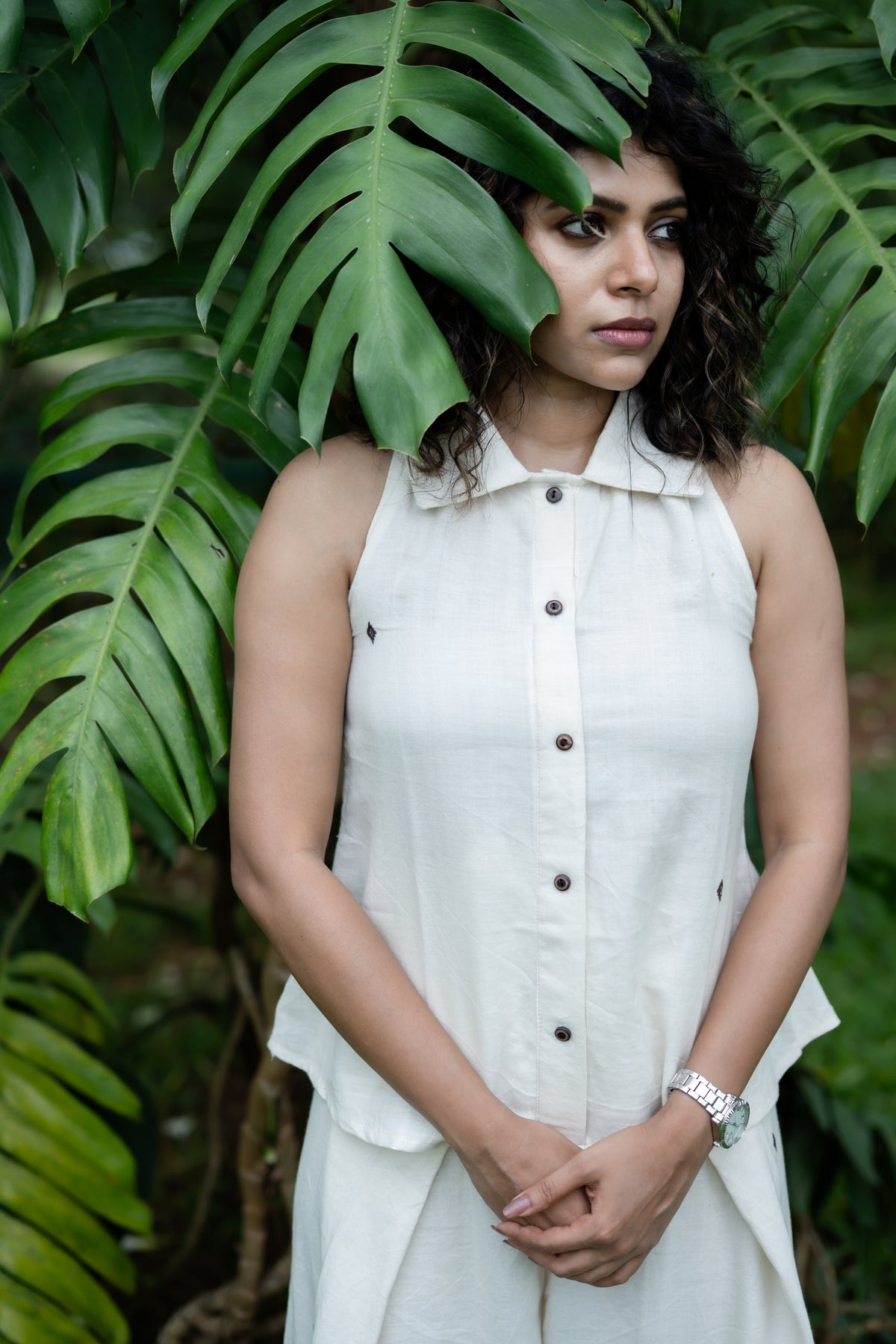 Baisali cream Kotpad handloom cotton top, full length front view