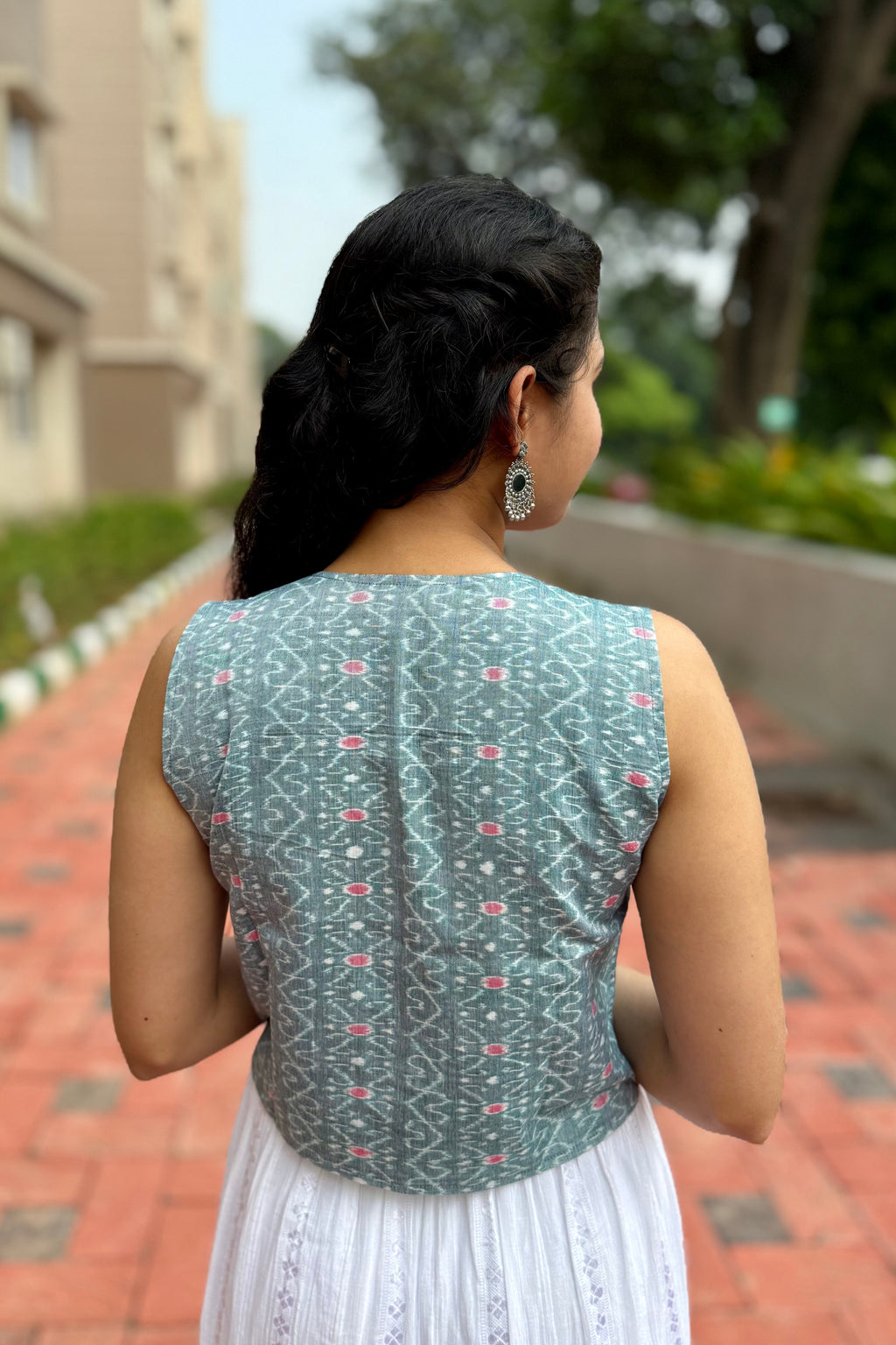 Ziya Pastel Green Double Ikkat Handloom Vest top